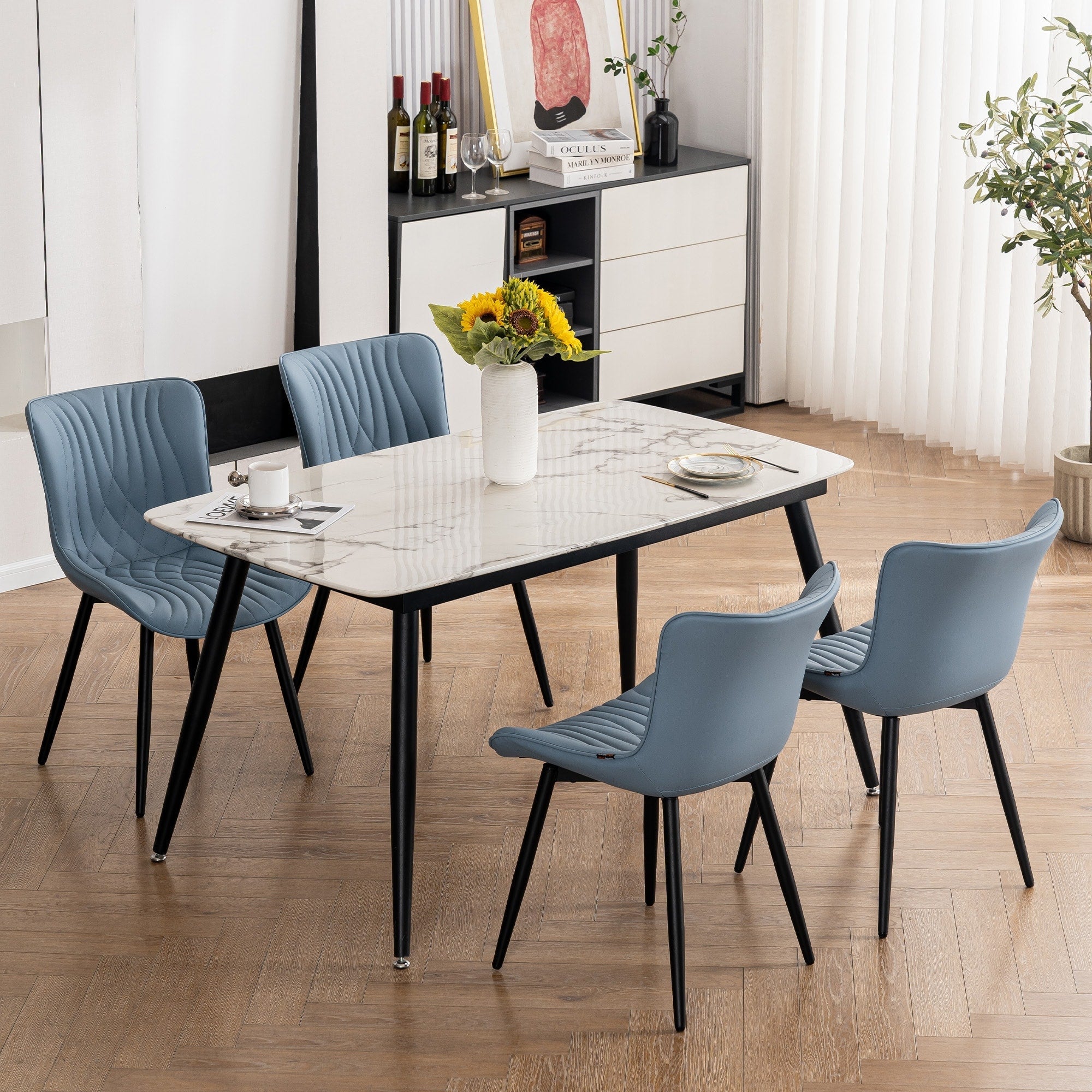 Lot de 2 chaises de salle à manger modernes en cuir rembourré sans accoudoirs