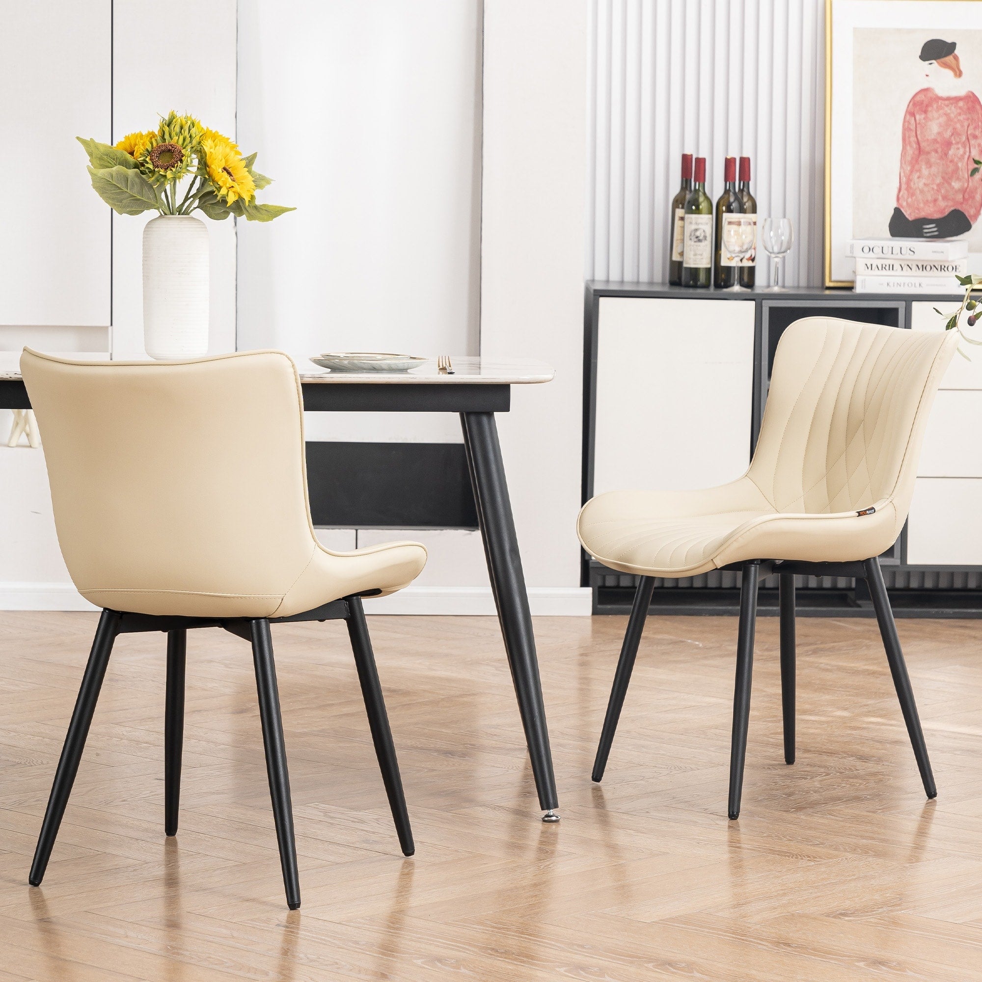 Lot de 2 chaises de salle à manger modernes en cuir rembourré sans accoudoirs