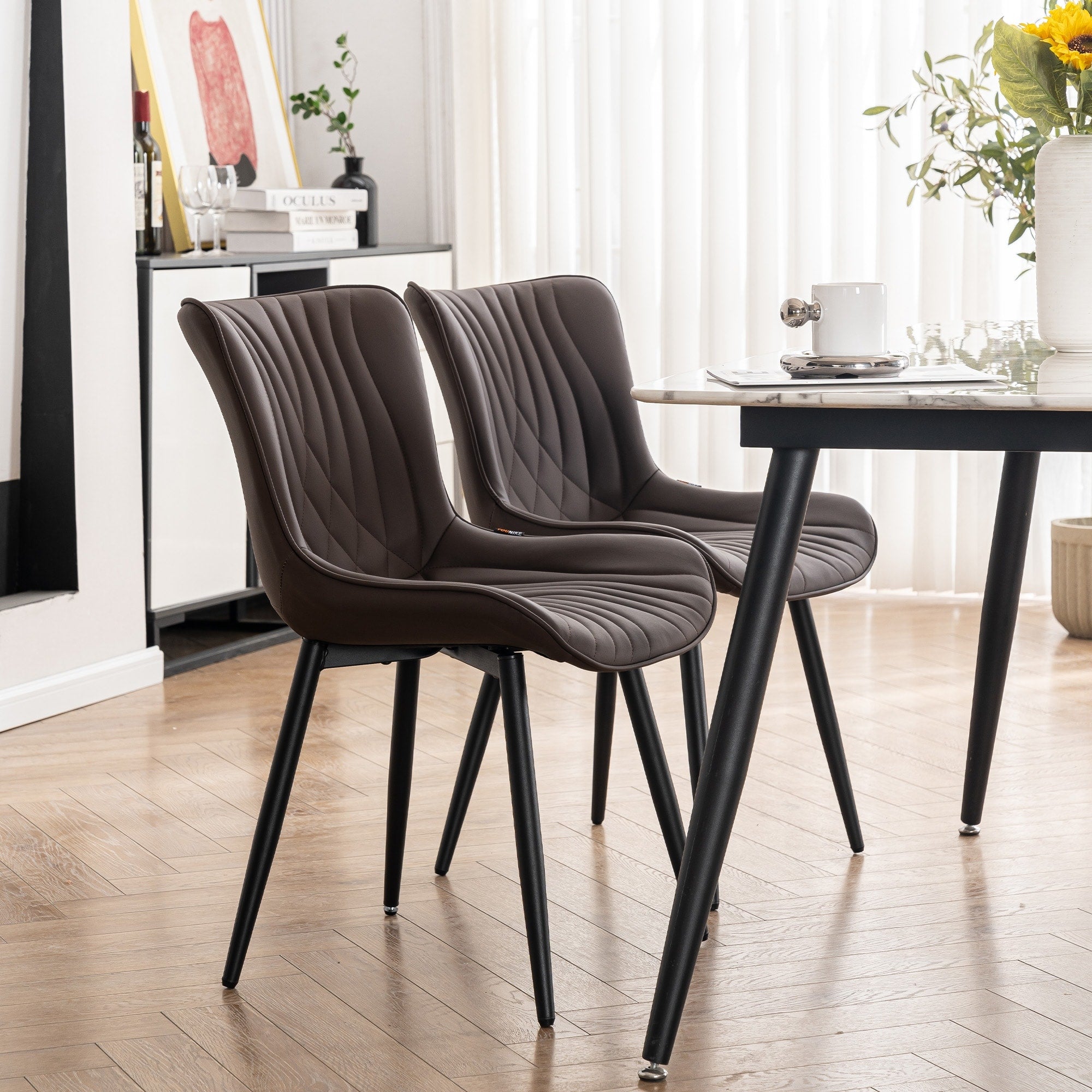 Lot de 2 chaises de salle à manger modernes en cuir rembourré sans accoudoirs