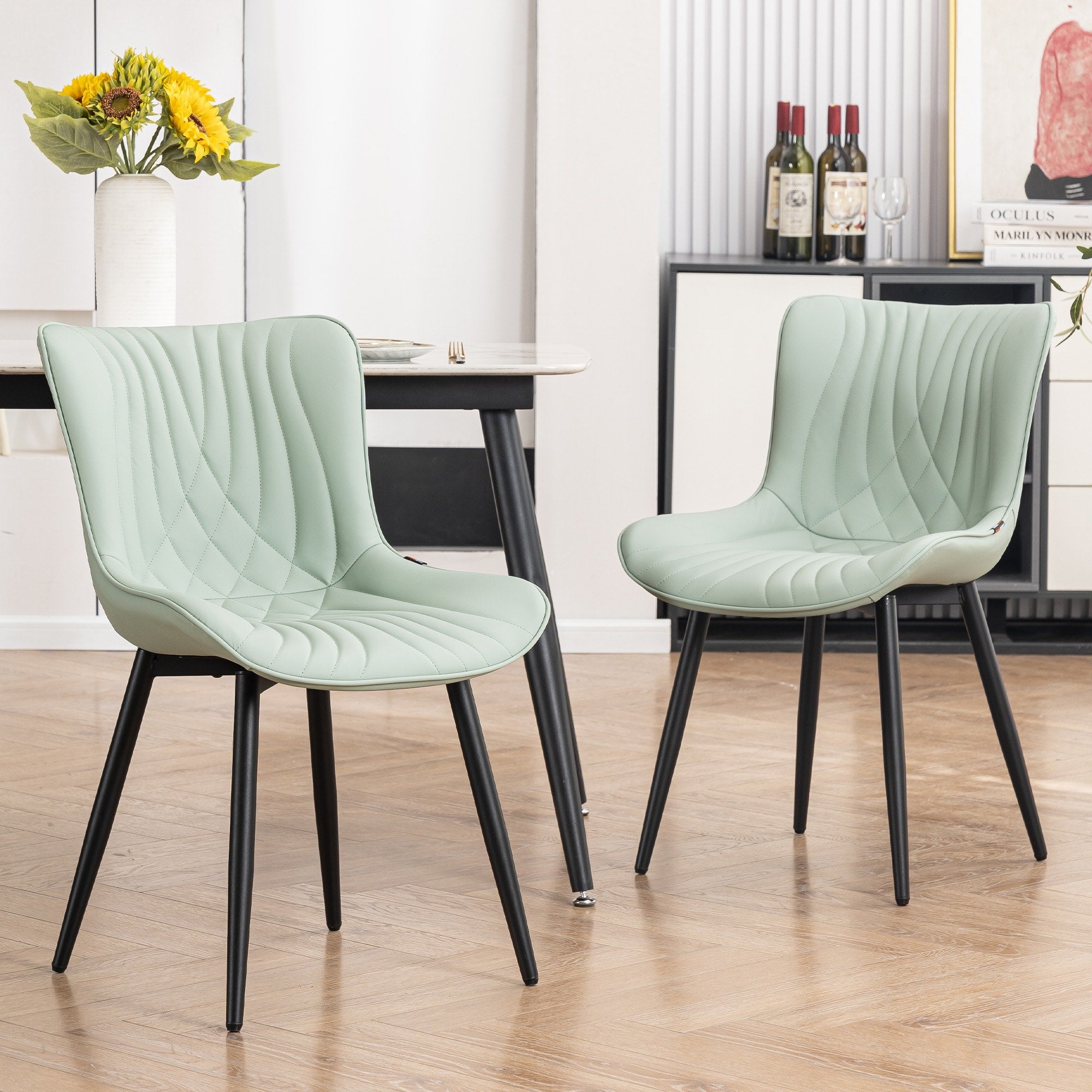Lot de 2 chaises de salle à manger modernes en cuir rembourré sans accoudoirs