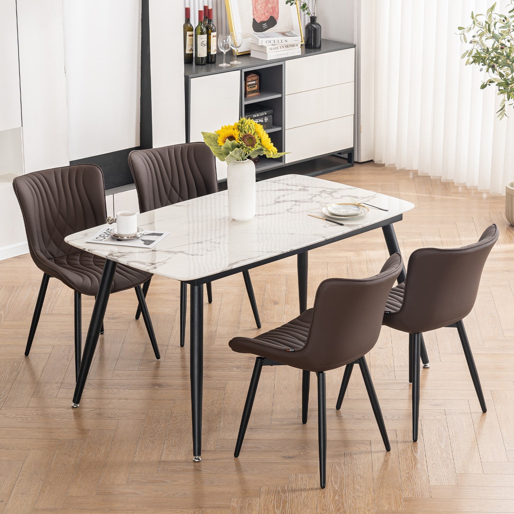 Lot de 2 chaises de salle à manger modernes en cuir rembourré sans accoudoirs