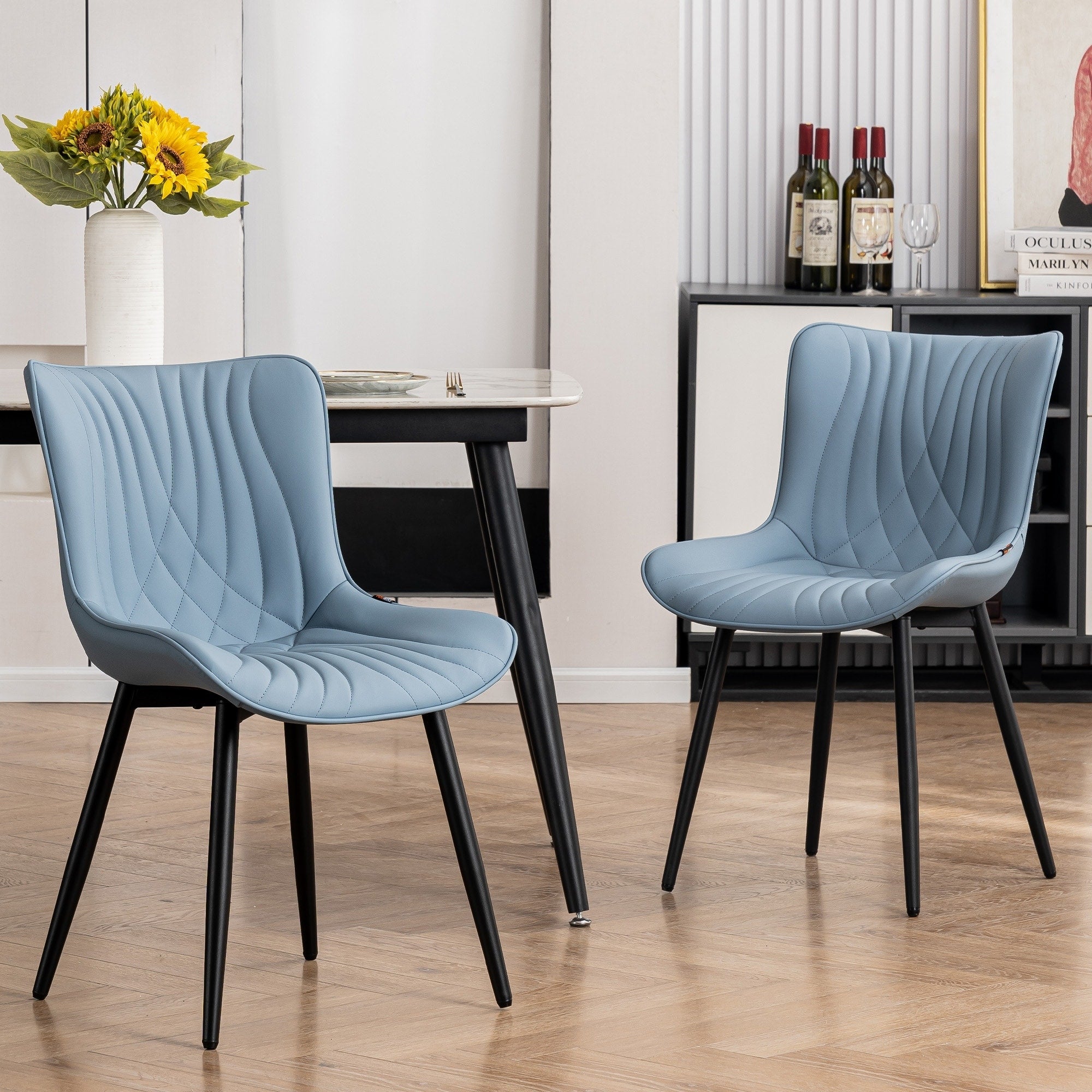 Lot de 2 chaises de salle à manger modernes en cuir rembourré sans accoudoirs