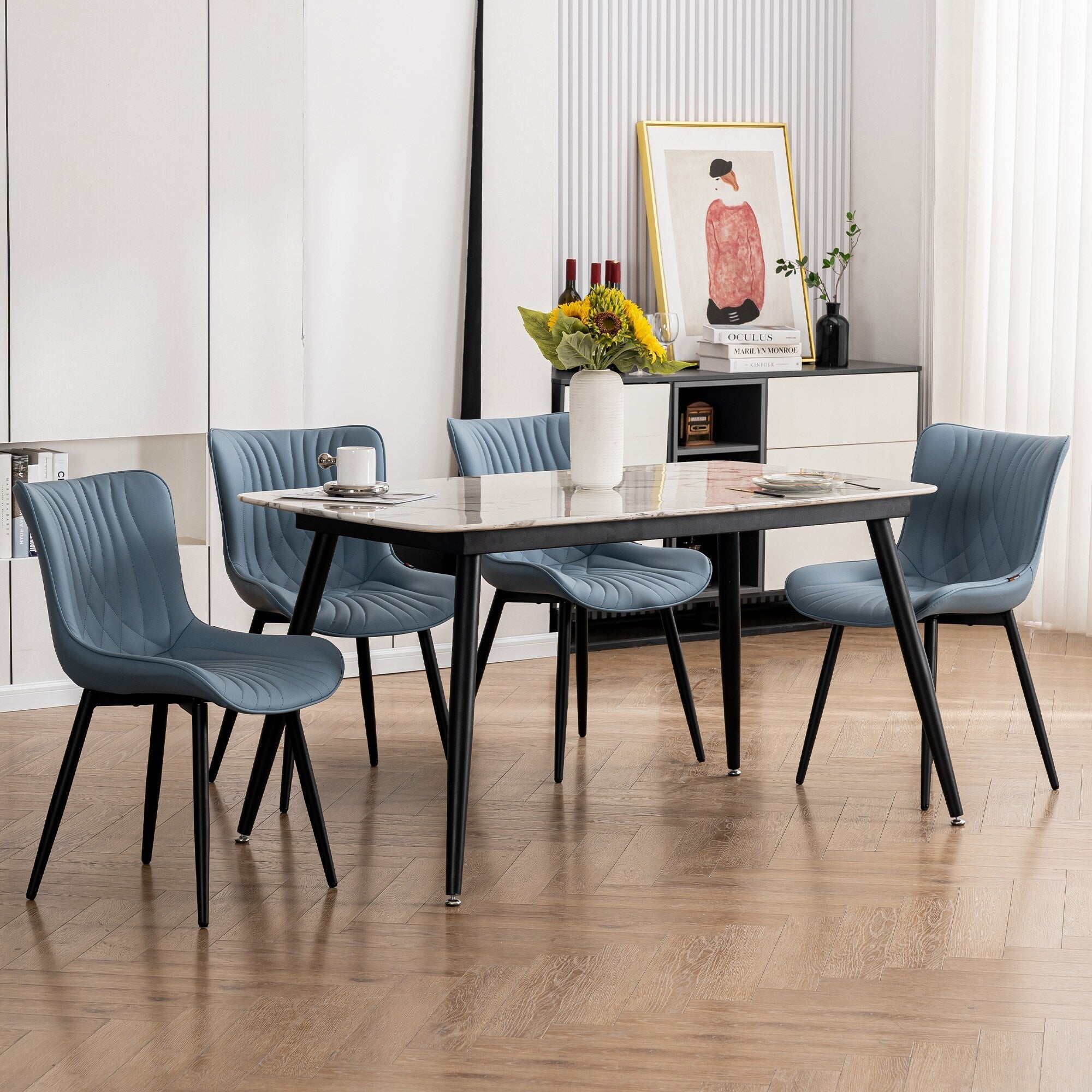 Lot de 2 chaises de salle à manger modernes en cuir rembourré sans accoudoirs