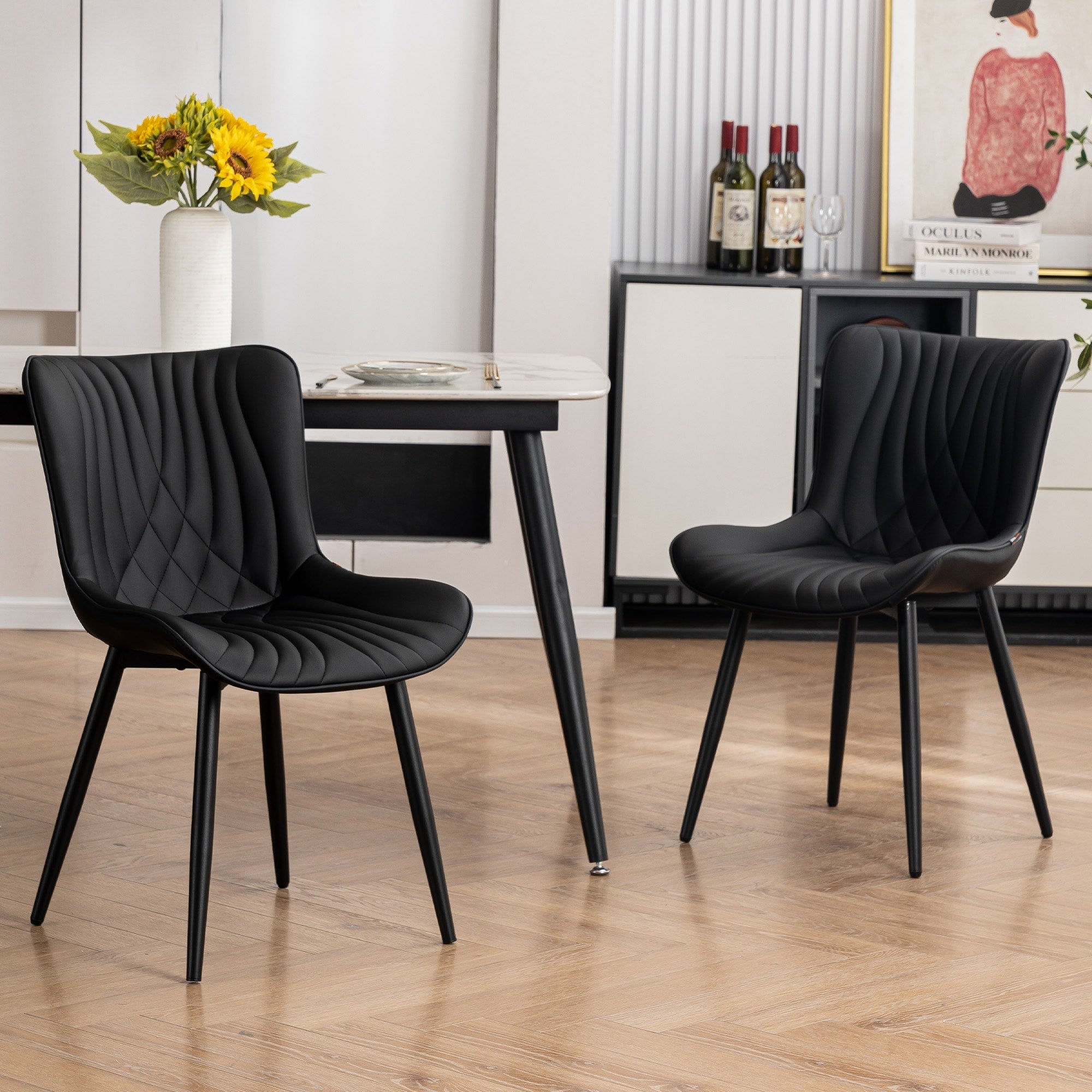 Lot de 2 chaises de salle à manger modernes en cuir rembourré sans accoudoirs