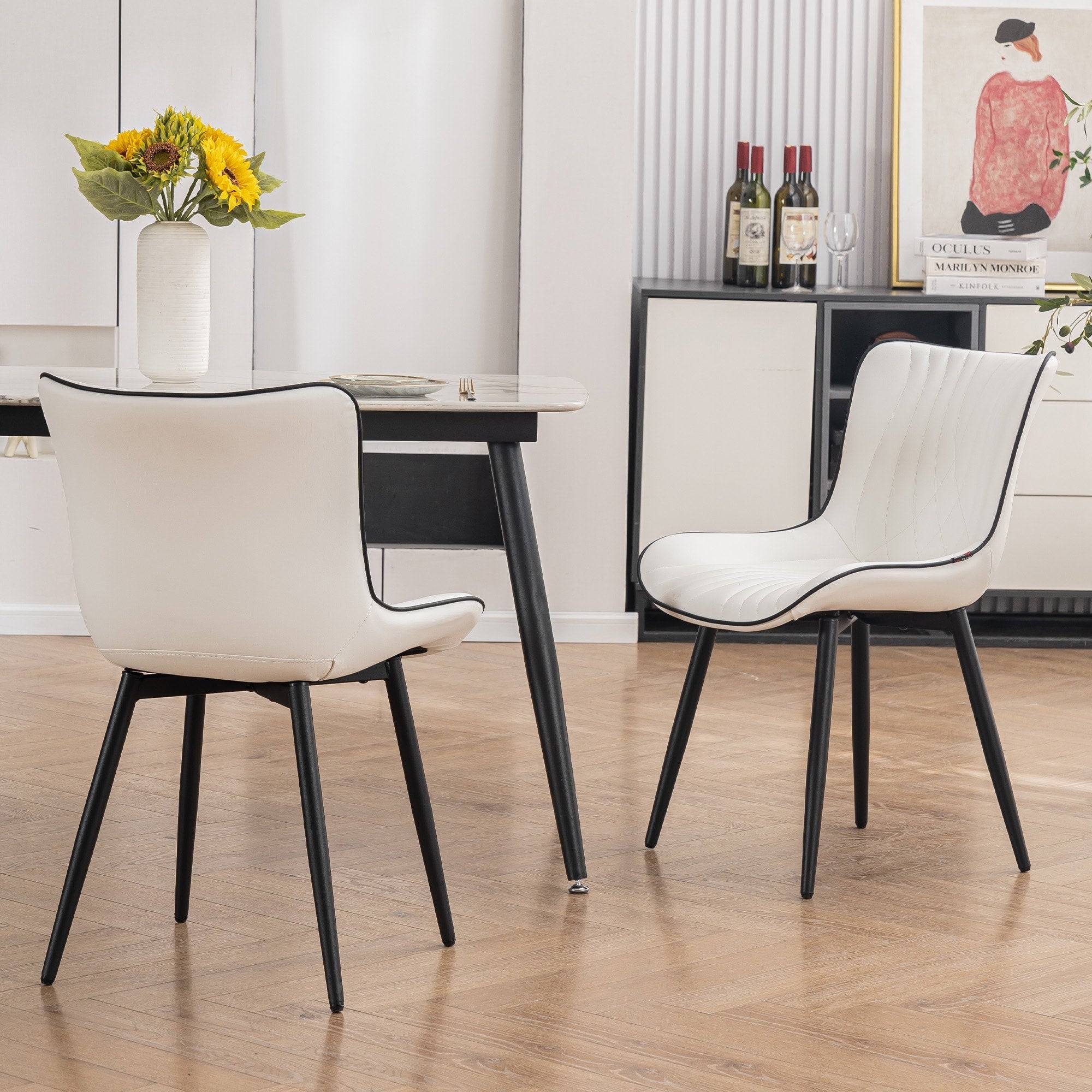 Lot de 2 chaises de salle à manger modernes en cuir rembourré sans accoudoirs