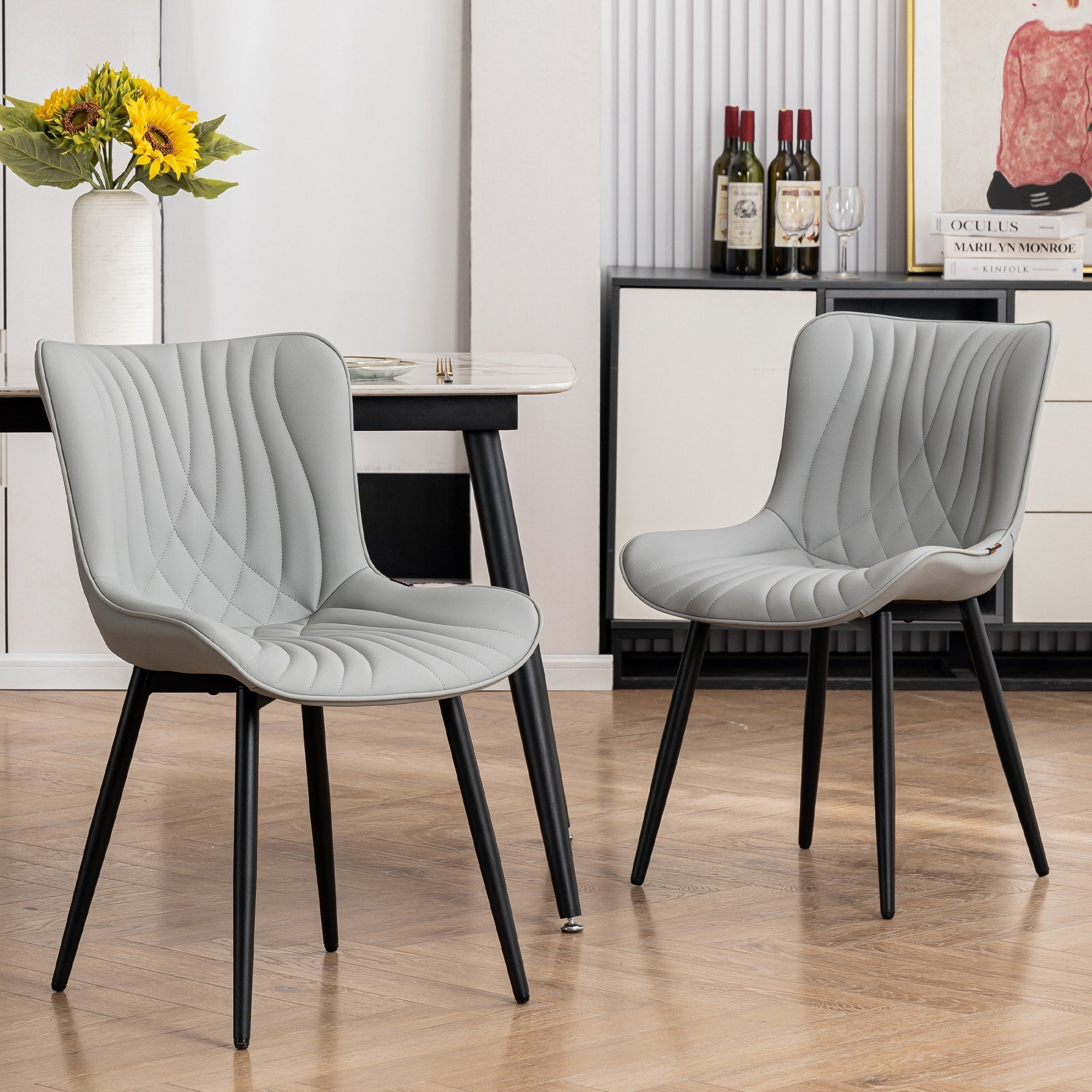 Lot de 2 chaises de salle à manger modernes en cuir rembourré sans accoudoirs