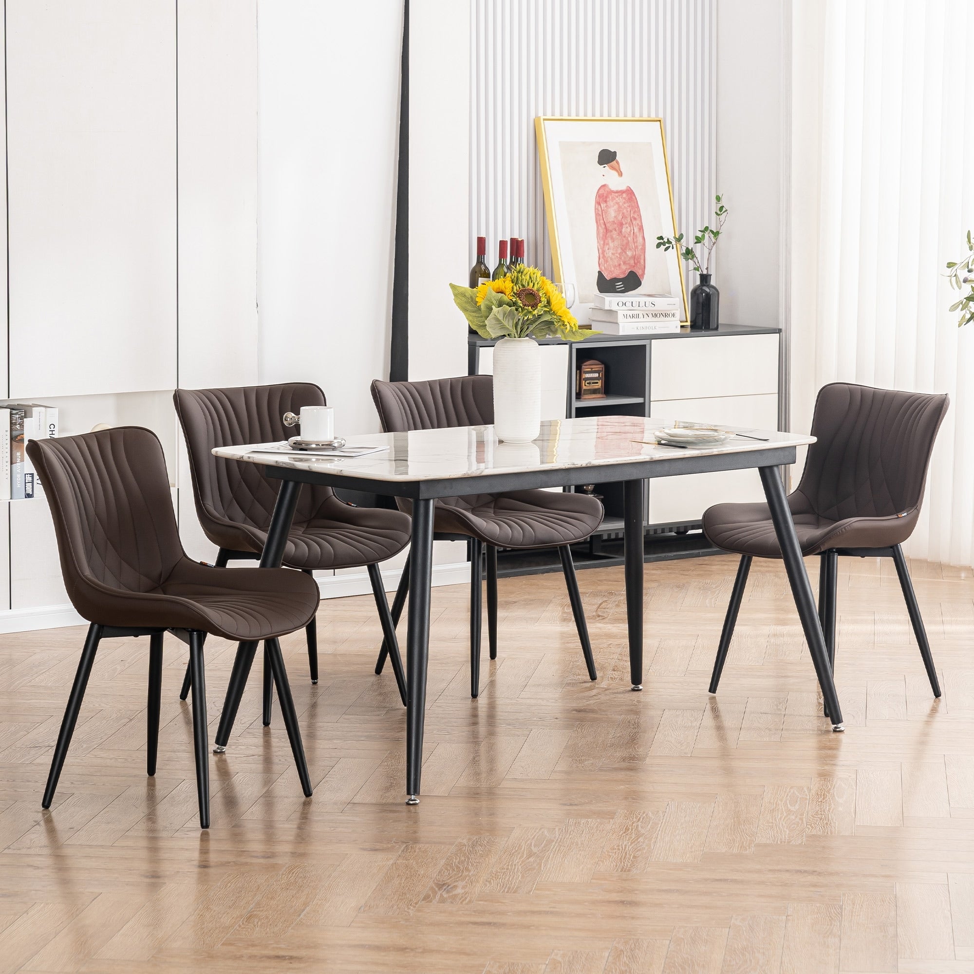 Lot de 2 chaises de salle à manger modernes en cuir rembourré sans accoudoirs