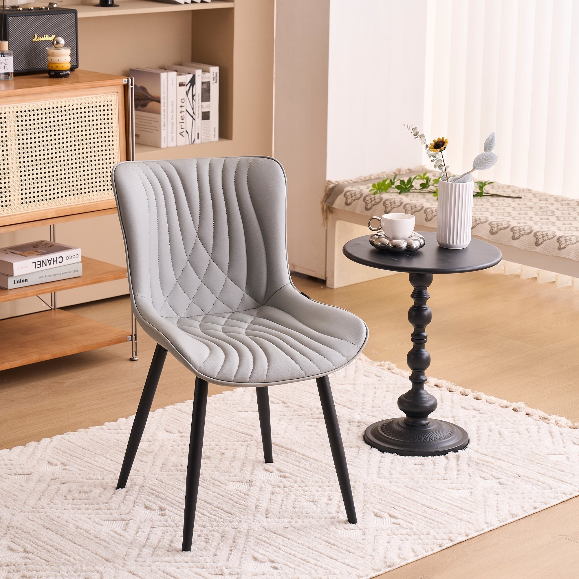 Lot de 2 chaises de salle à manger modernes en cuir rembourré sans accoudoirs