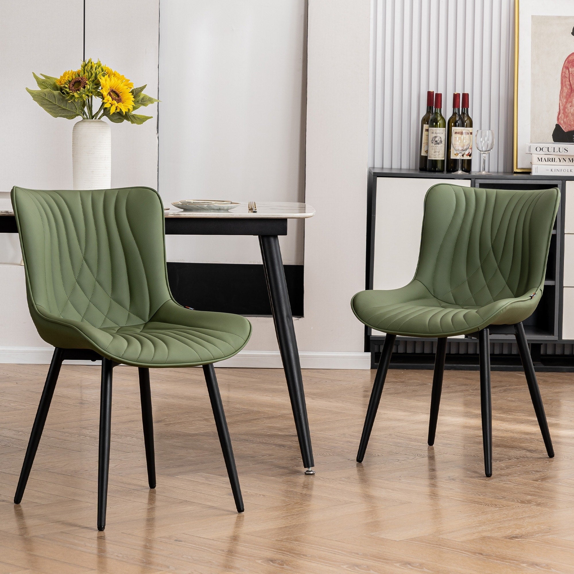 Lot de 2 chaises de salle à manger modernes en cuir rembourré sans accoudoirs