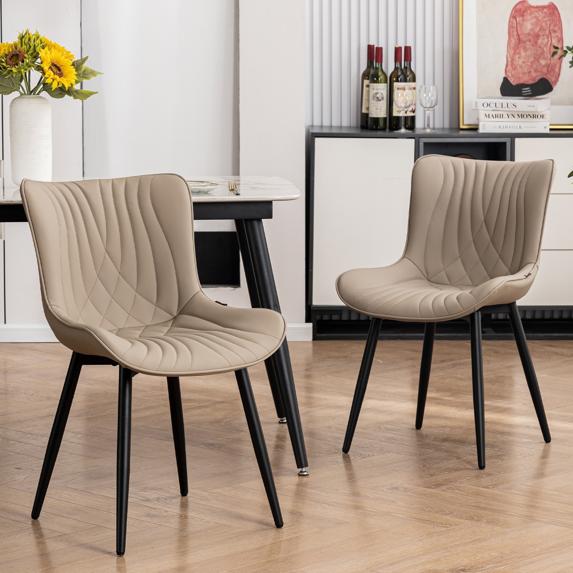 Lot de 2 chaises de salle à manger modernes en cuir rembourré sans accoudoirs