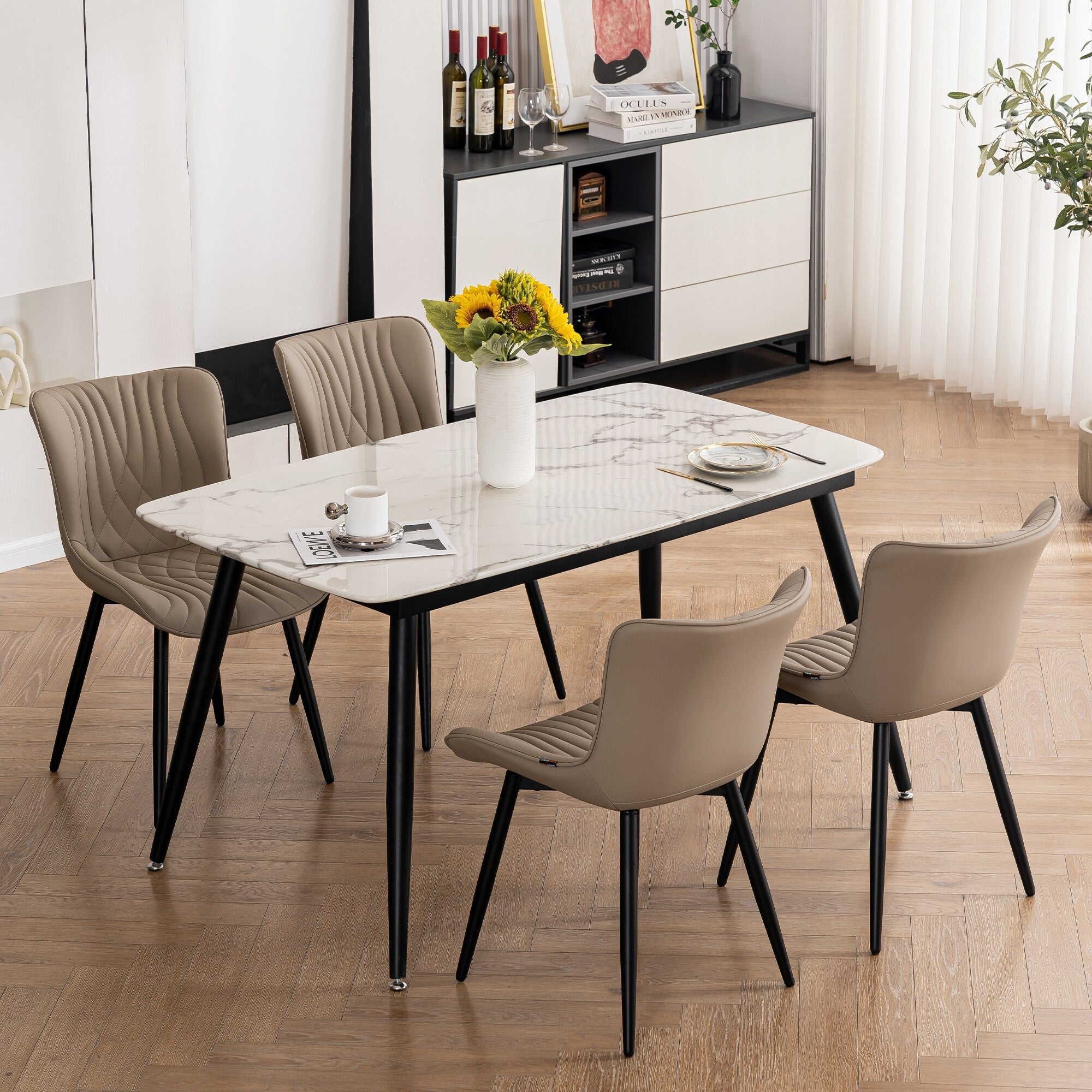 Lot de 2 chaises de salle à manger modernes en cuir rembourré sans accoudoirs