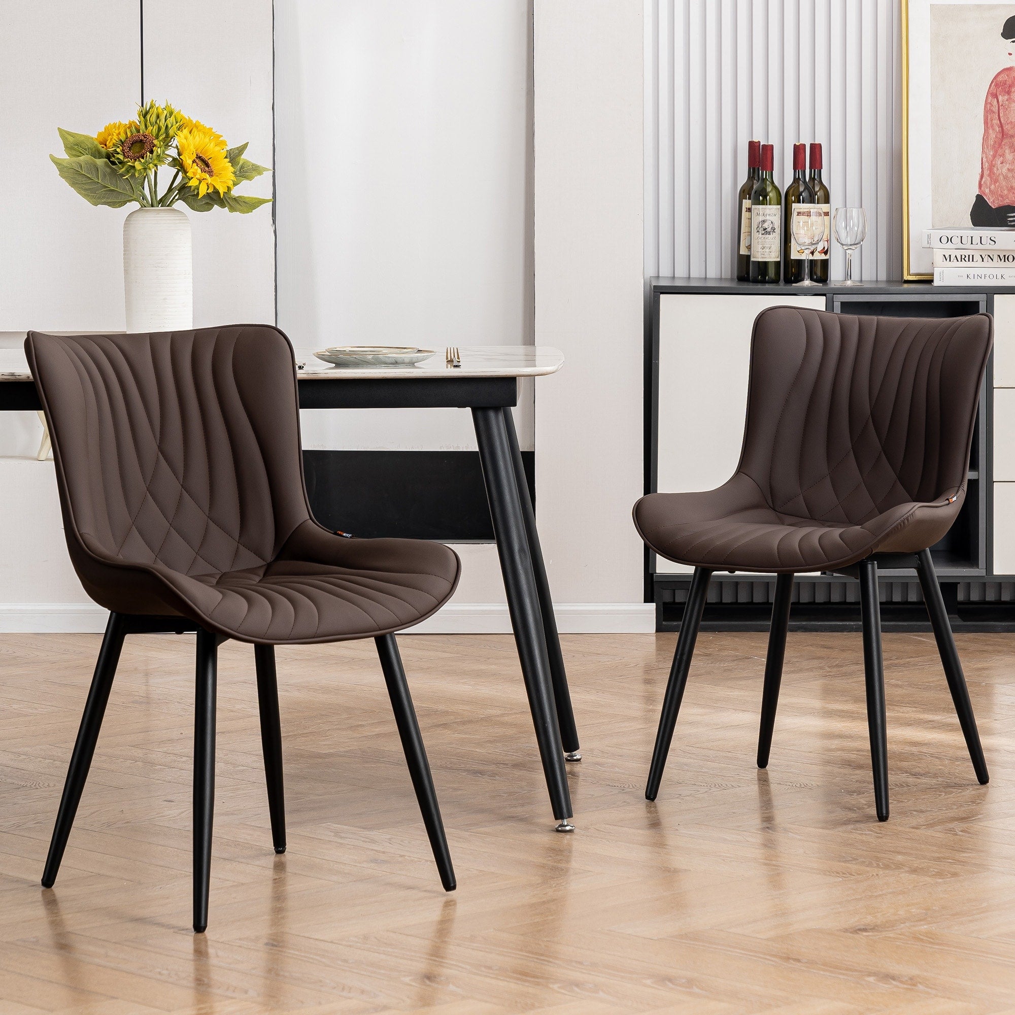 Lot de 2 chaises de salle à manger modernes en cuir rembourré sans accoudoirs