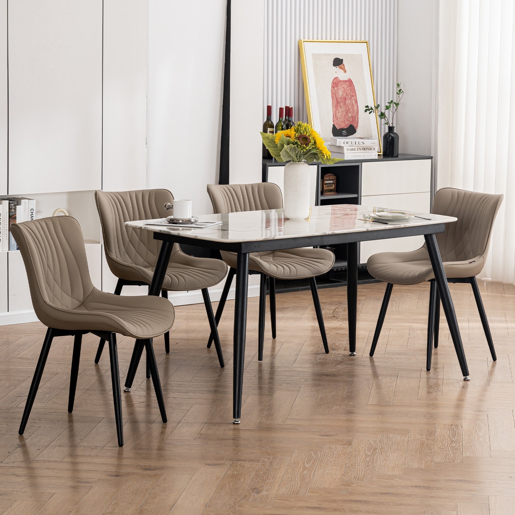 Lot de 2 chaises de salle à manger modernes en cuir rembourré sans accoudoirs