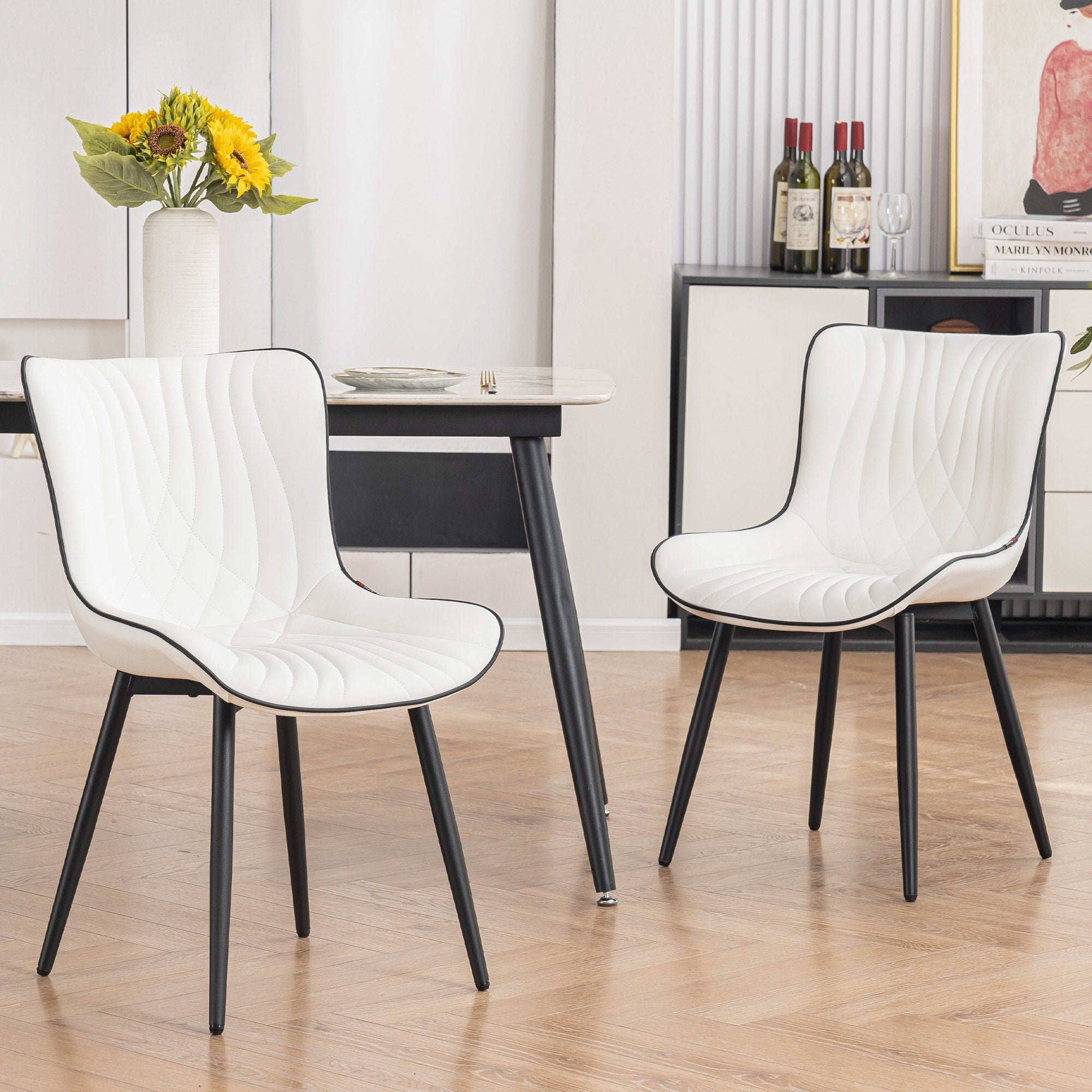 Lot de 2 chaises de salle à manger modernes en cuir rembourré sans accoudoirs