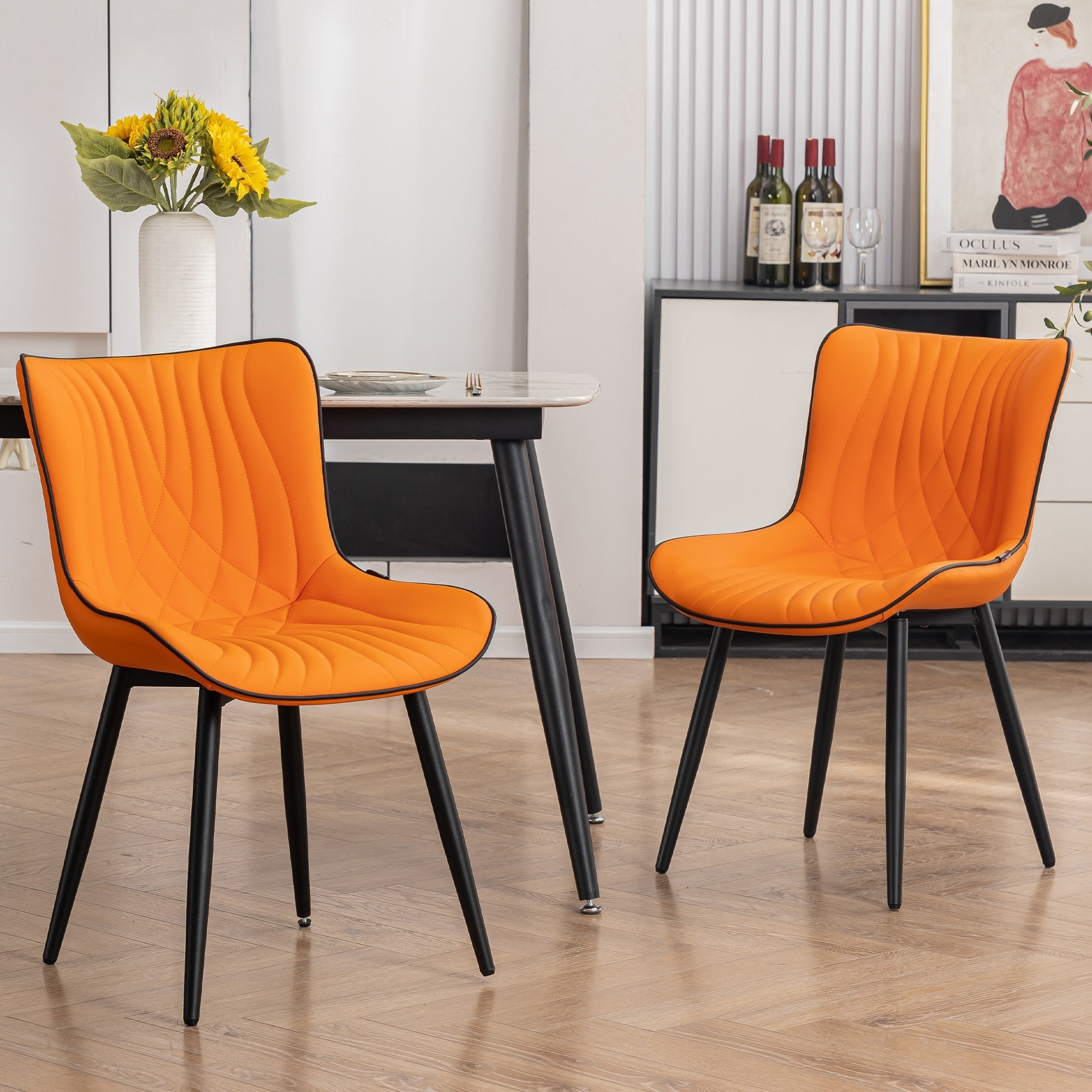 Lot de 2 chaises de salle à manger modernes en cuir rembourré sans accoudoirs