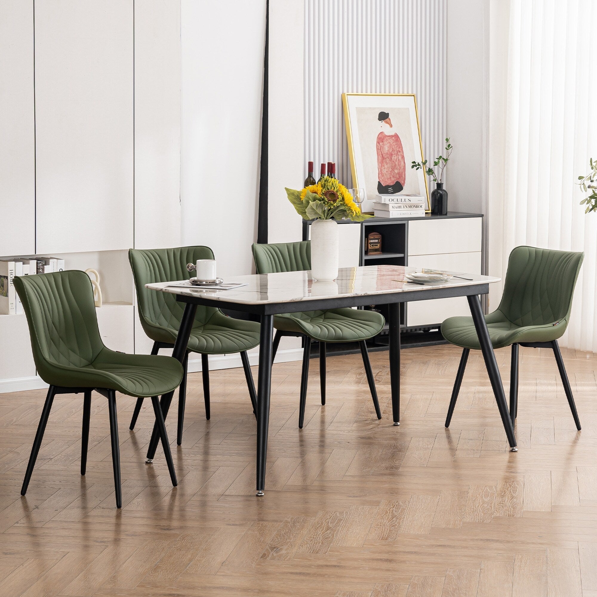 Lot de 2 chaises de salle à manger modernes en cuir rembourré sans accoudoirs