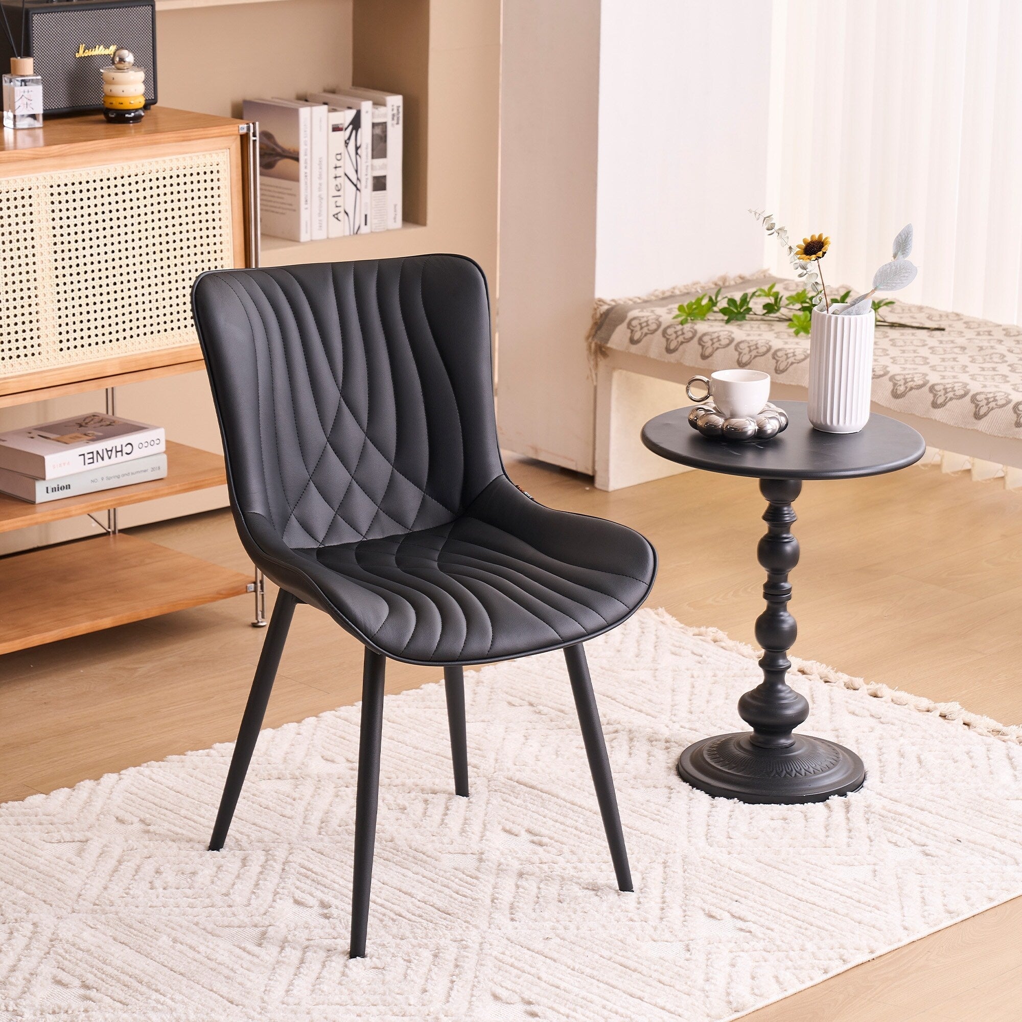 Lot de 2 chaises de salle à manger modernes en cuir rembourré sans accoudoirs