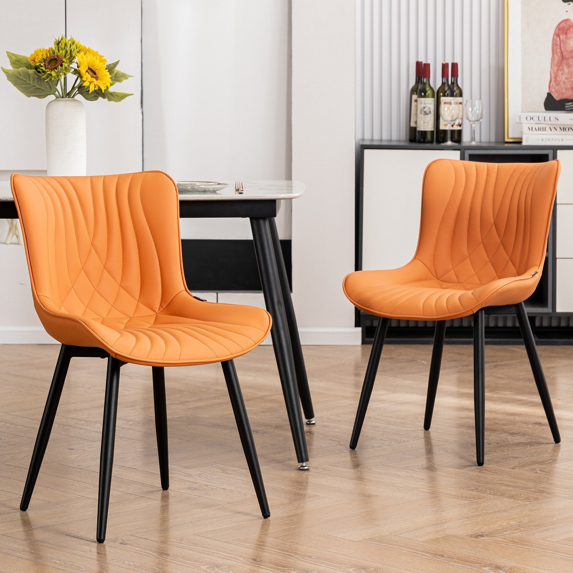 Lot de 2 chaises de salle à manger modernes en cuir rembourré sans accoudoirs