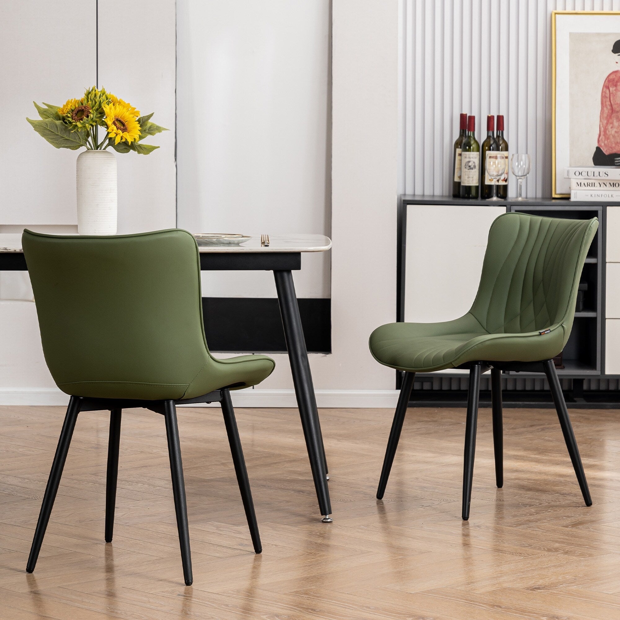 Lot de 2 chaises de salle à manger modernes en cuir rembourré sans accoudoirs