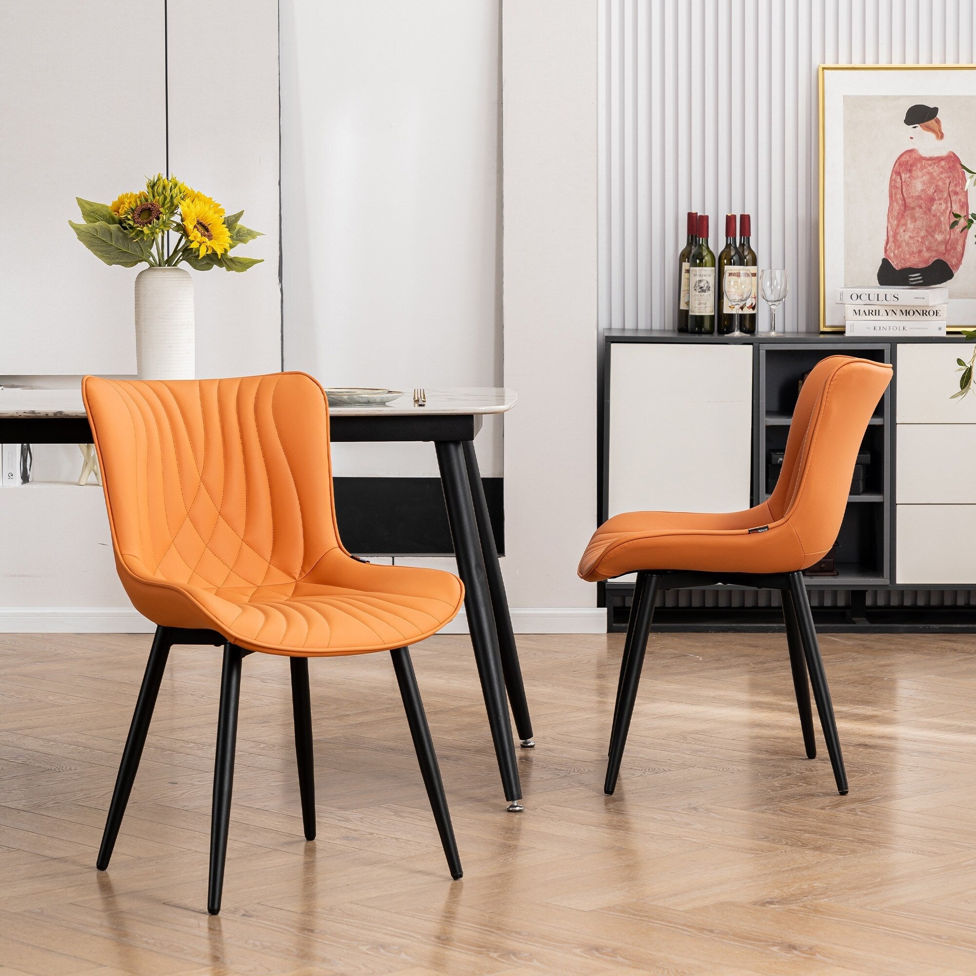 Lot de 2 chaises de salle à manger modernes en cuir rembourré sans accoudoirs