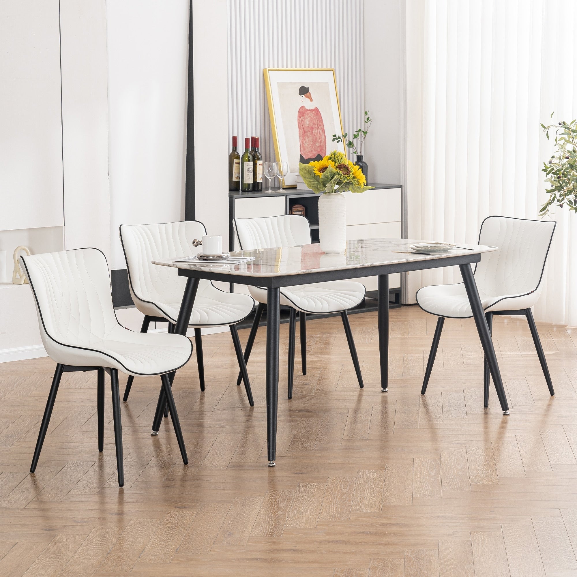 Lot de 2 chaises de salle à manger modernes en cuir rembourré sans accoudoirs