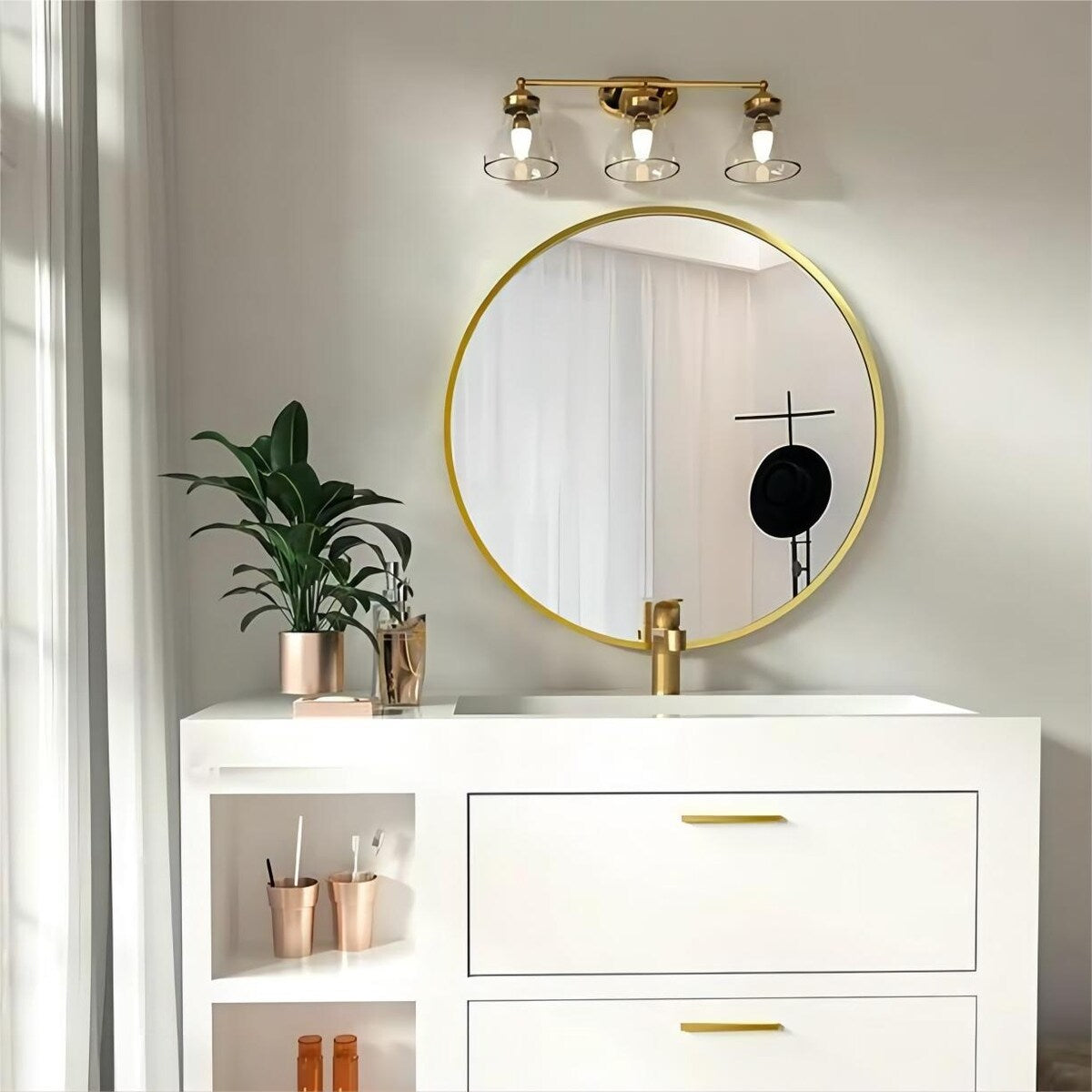 Miroir rond mural de salle de bain YVANLA avec cadre en métal