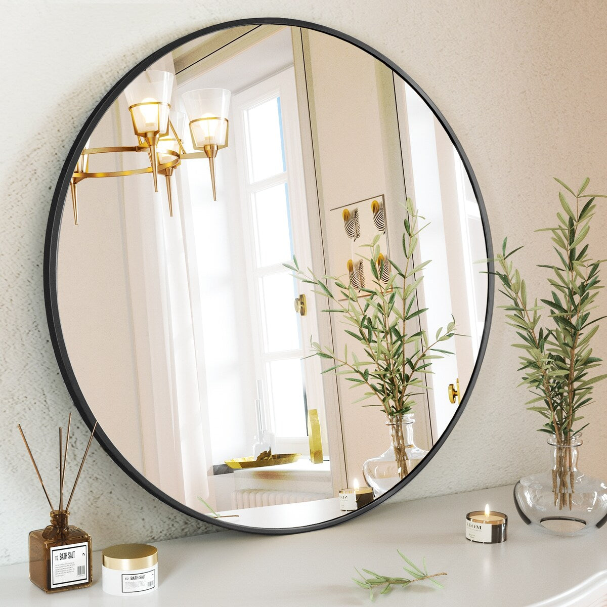 Miroir rond mural de salle de bain YVANLA avec cadre en métal