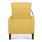 Fauteuil inclinable manuel moderne en tissu jaune avec support pour téléphone portable, porte-gobelet et repose-pieds