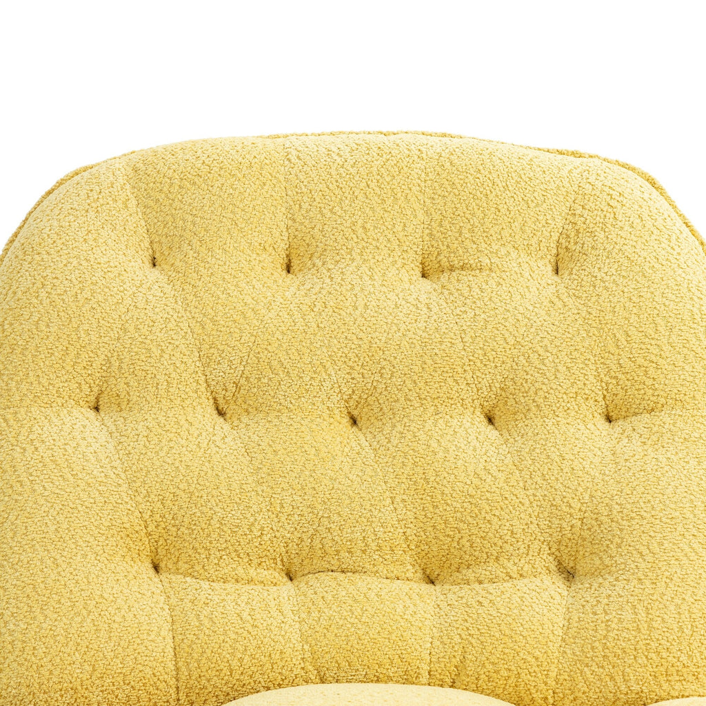 Fauteuil inclinable manuel pivotant à 360°, rembourré en chenille surdimensionnée jaune, avec repose-pieds allongé et dossier capitonné