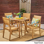 Ensemble de salle à manger d'extérieur carré 5 pièces en bois d'acacia York par Christopher Knight Home