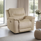 Fauteuil inclinable électrique Zane, port USB, 230 cm, imitation daim nubuck beige