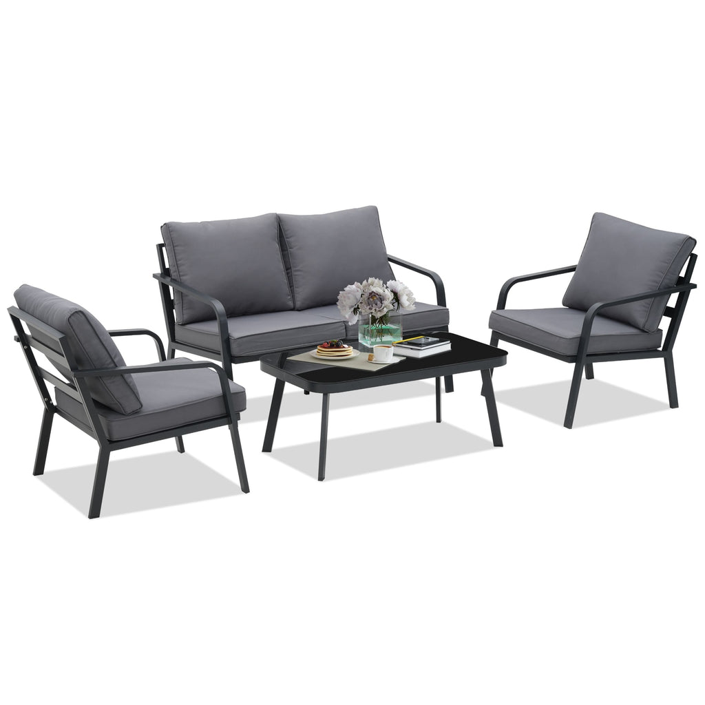 Ensemble de salon de jardin Zenova 2/4 pièces en aluminium avec canapé sectionnel et chaises simples