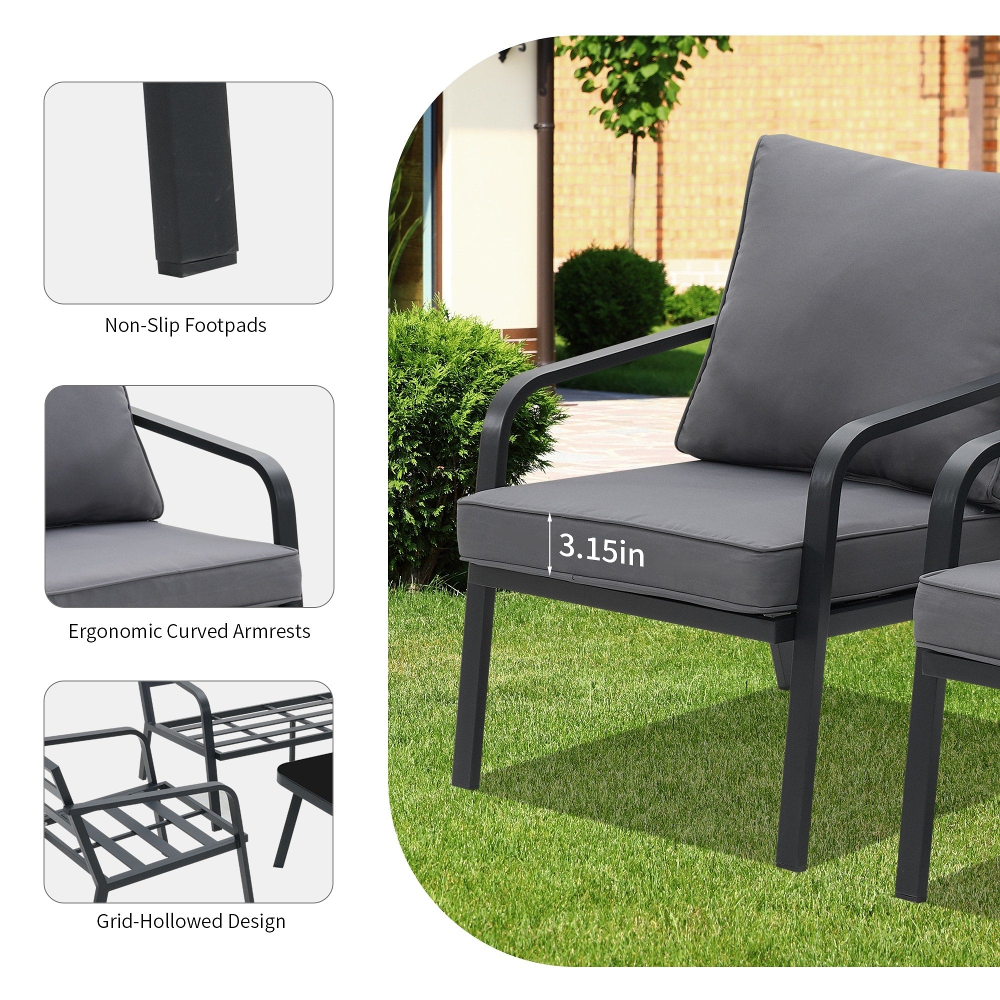 Ensemble de salon de jardin Zenova 2/4 pièces en aluminium avec canapé sectionnel et chaises simples