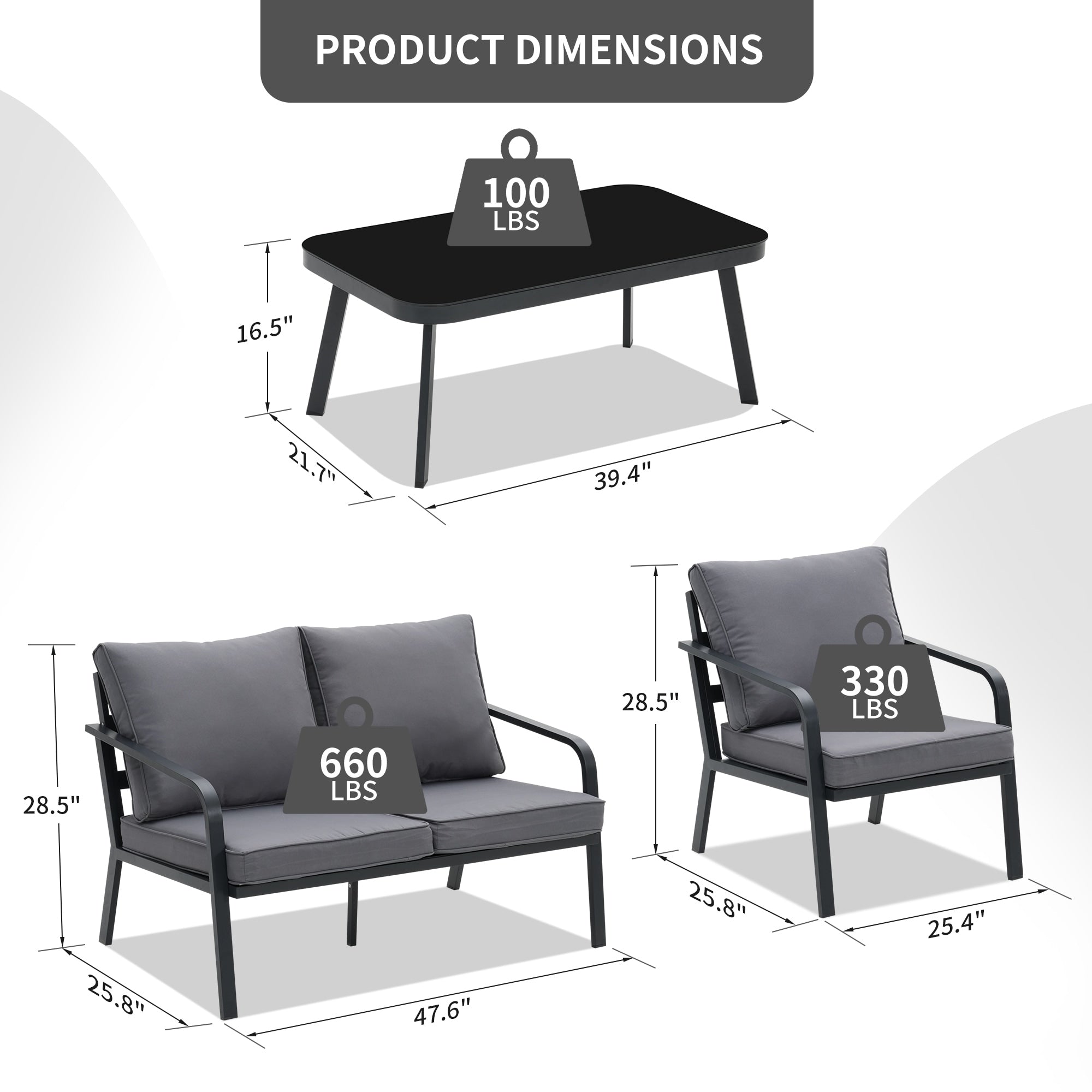 Ensemble de salon de jardin Zenova 2/4 pièces en aluminium avec canapé sectionnel et chaises simples