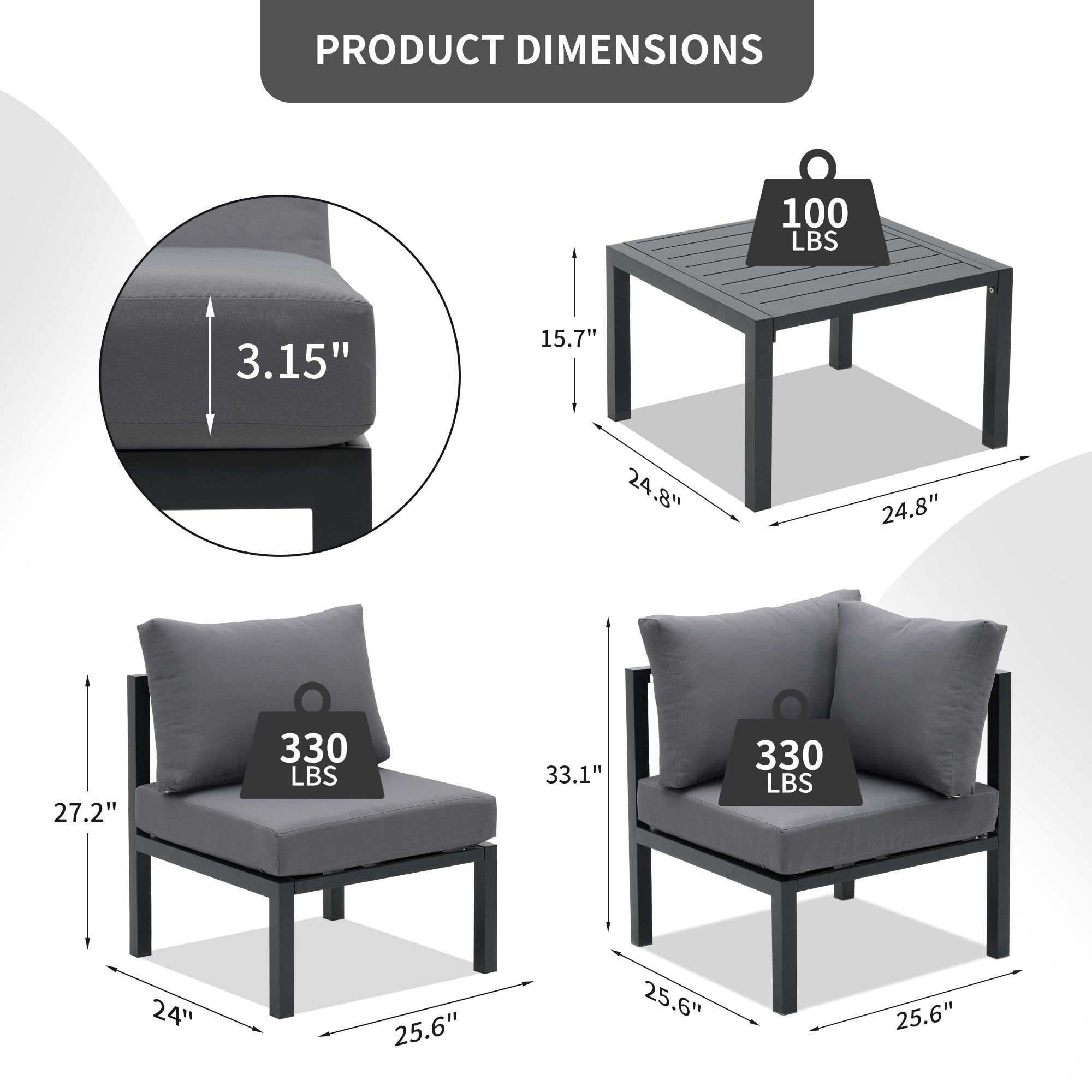Ensemble de meubles de jardin en aluminium Zenova 5/7 pièces, canapé d'extérieur sectionnel