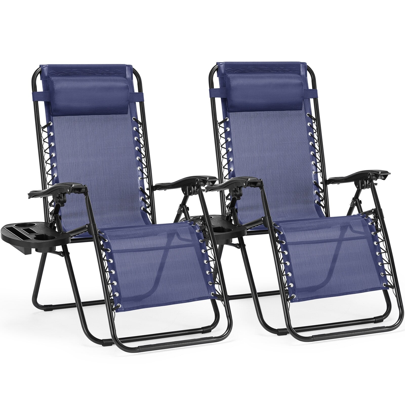 Chaise longue d'extérieur pliable à gravité zéro avec appui-tête, porte-gobelet et plateau amovible