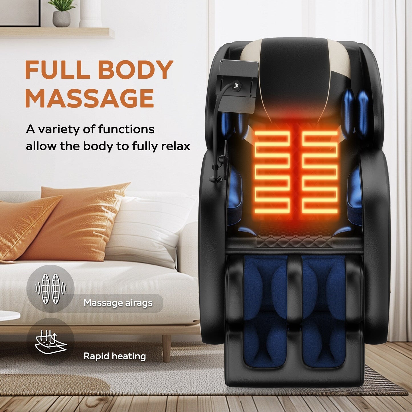 Fauteuil inclinable de massage à gravité zéro avec massage à air complet du corps et Bluetooth