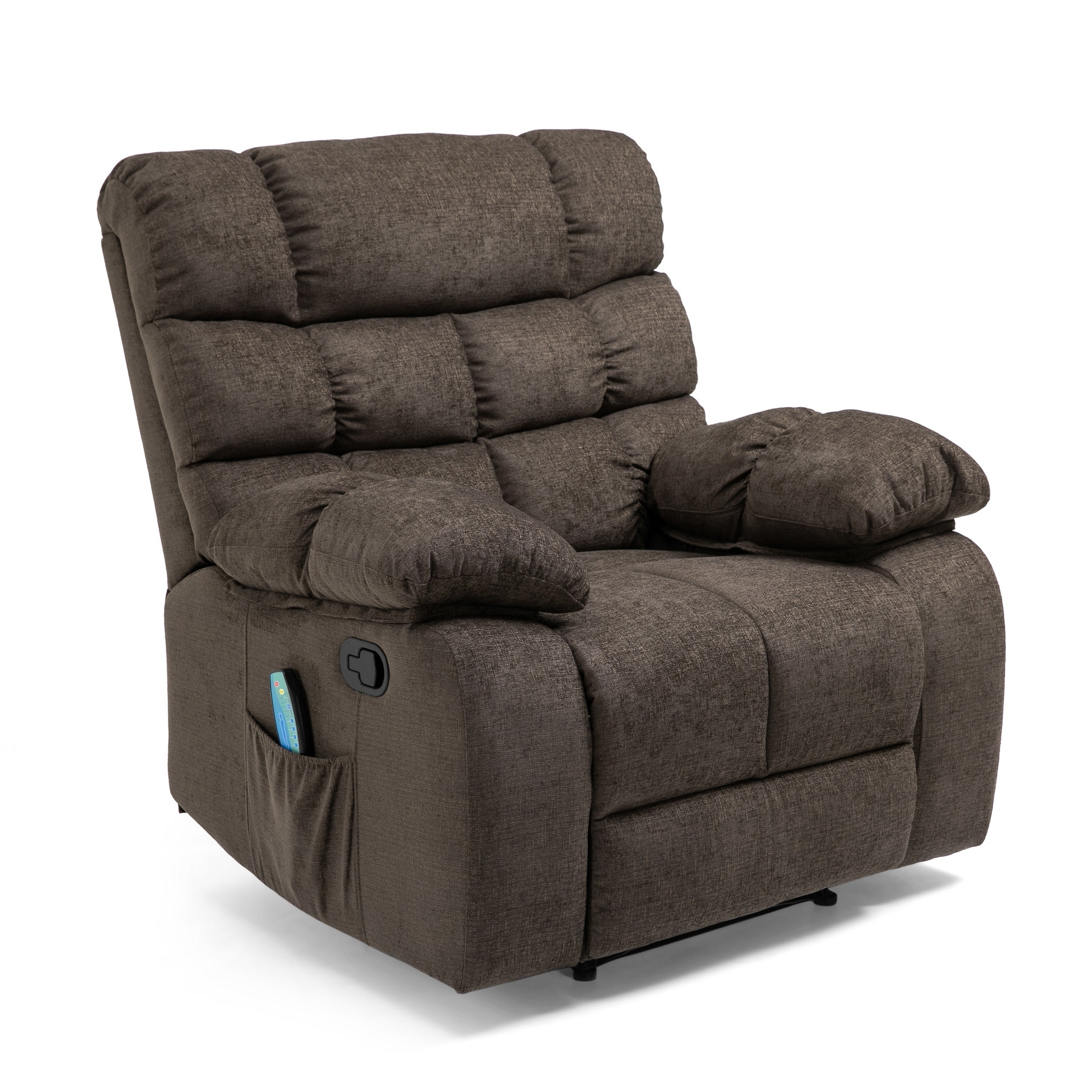 Fauteuil inclinable électrique Zoi, 5 modes de massage, tissu marron capitonné