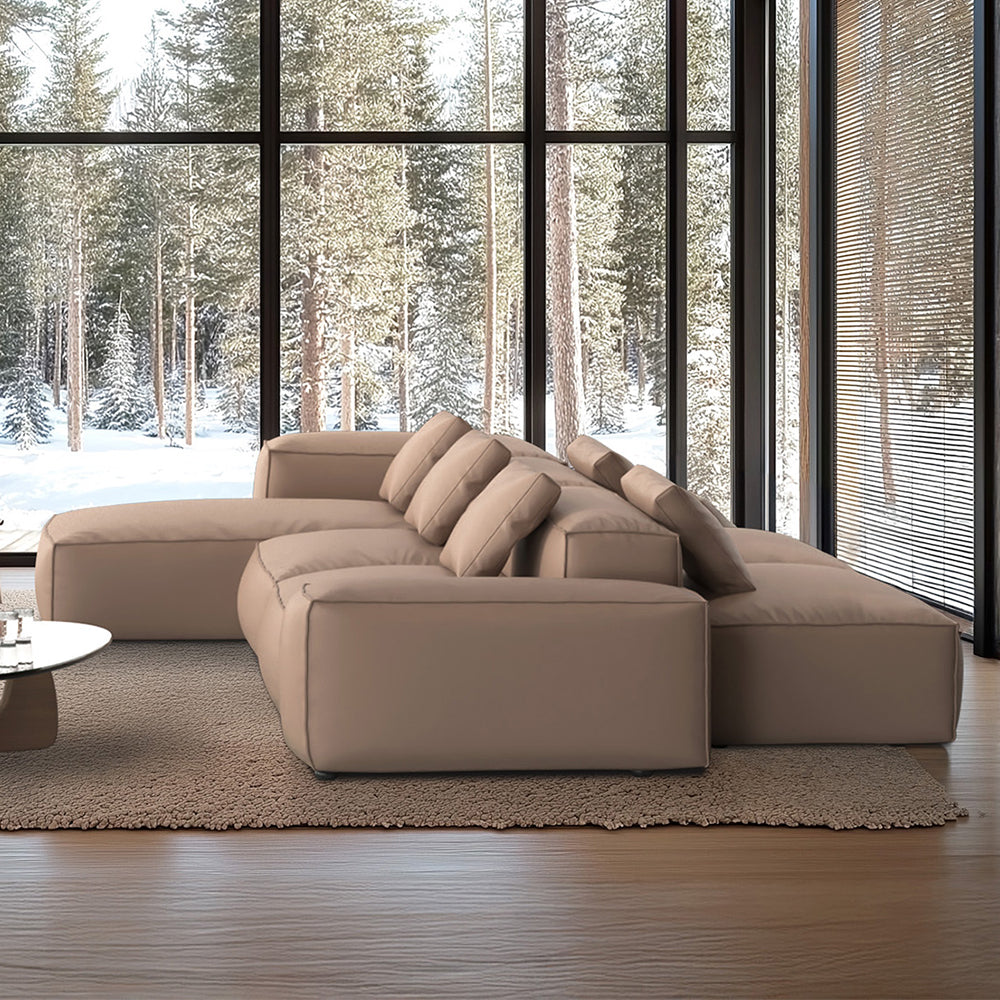 Cube Modular Black Genuine Leather Double-Sided Sectional