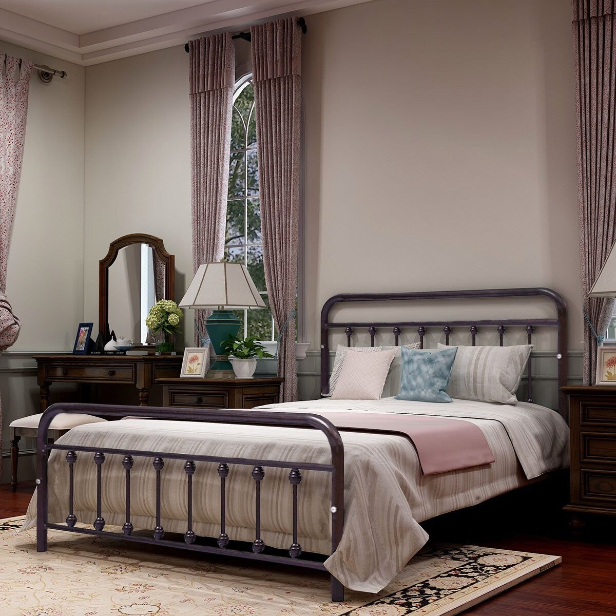 Cadre de lit plateforme en métal vintage simple Alazyhome, montage facile