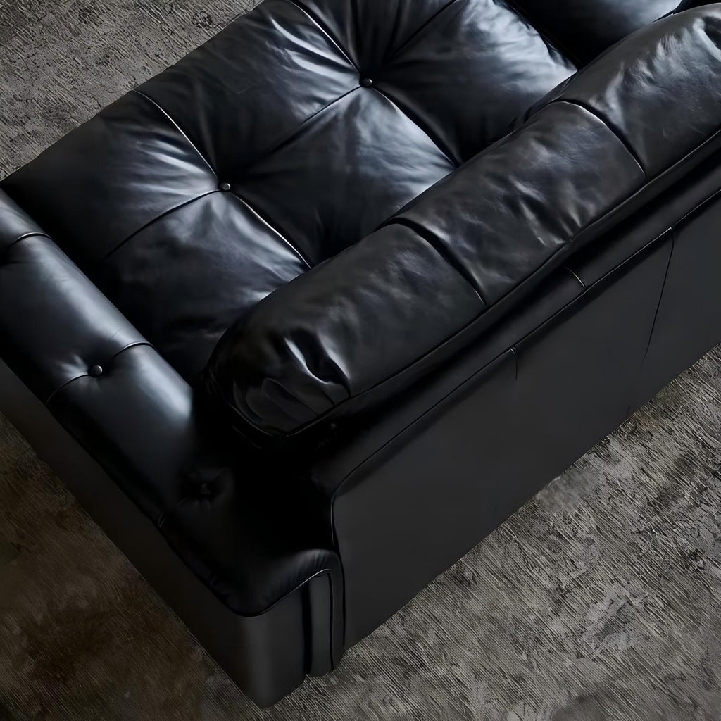 Baroque Tufted Black Leather Sofa