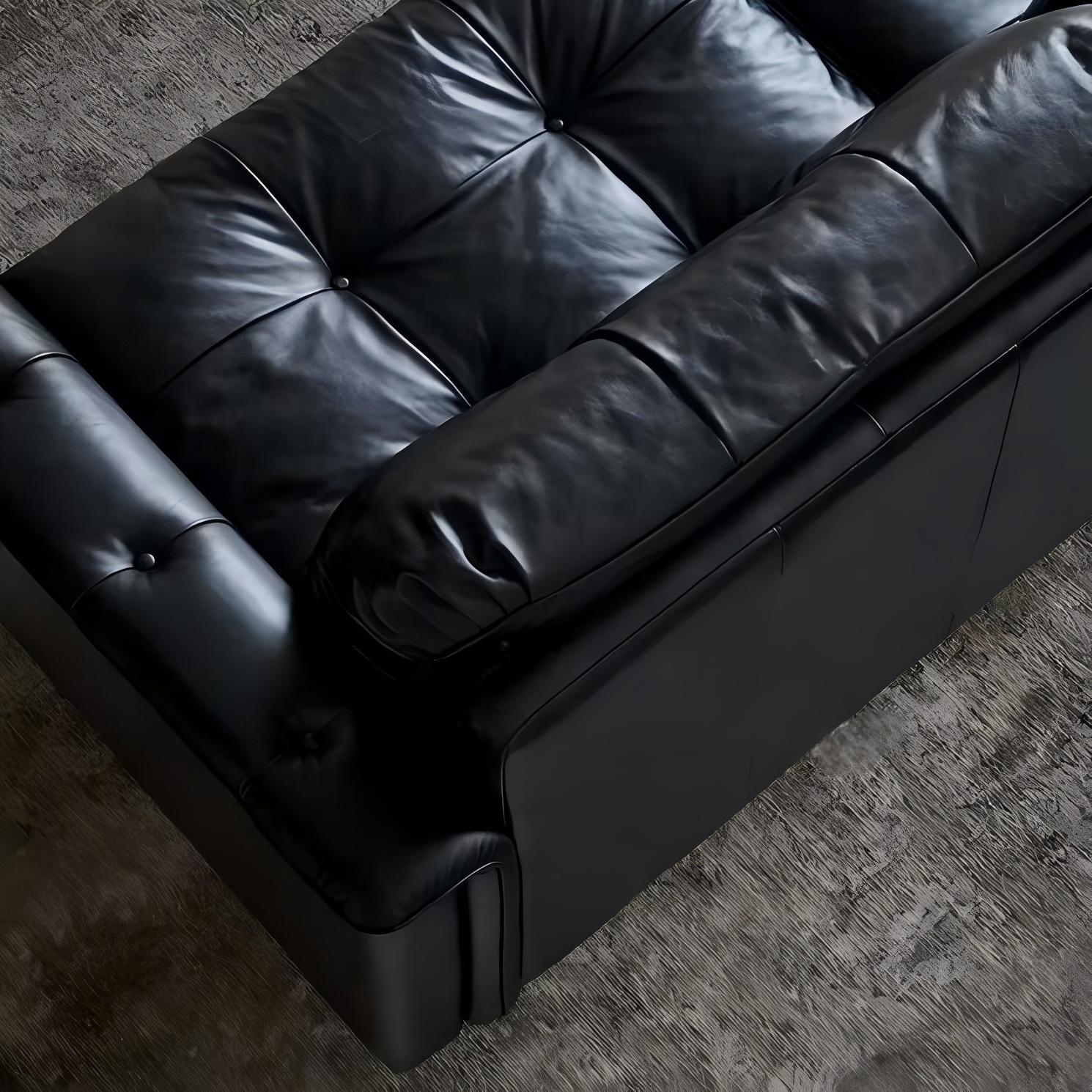 Baroque Tufted Black Leather Sofa