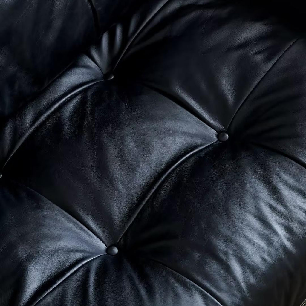 Baroque Tufted Black Leather Sofa