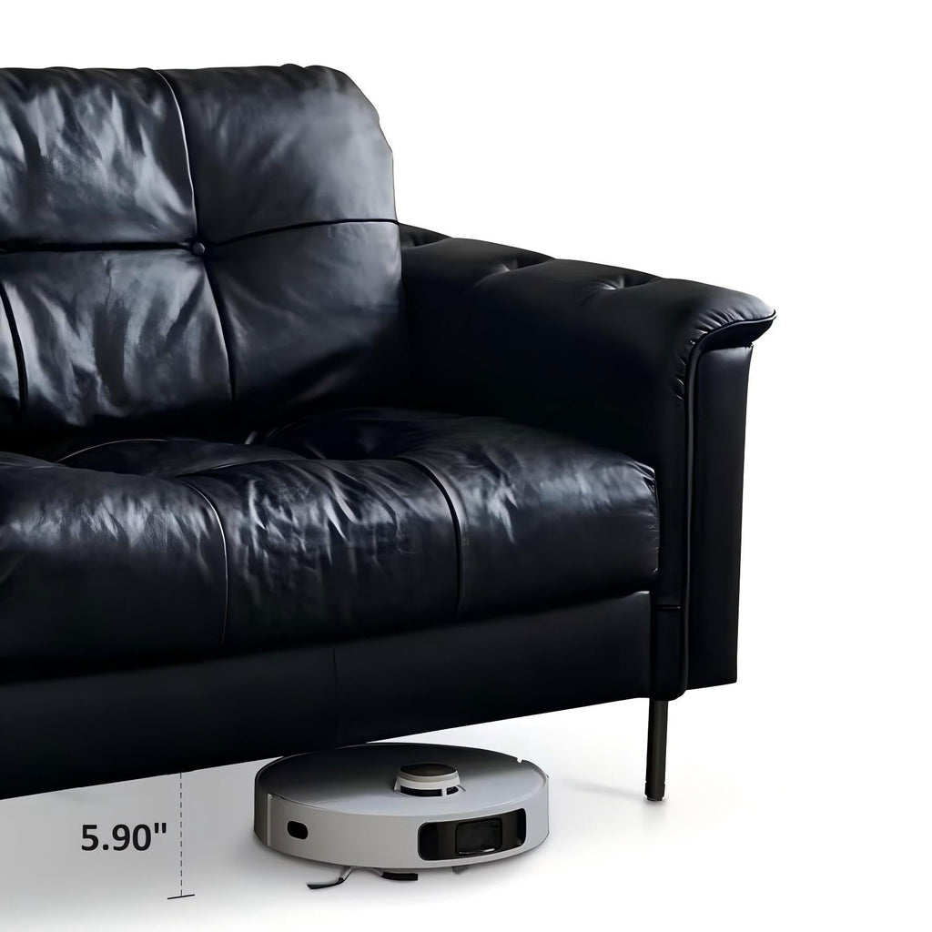 Baroque Tufted Black Leather Sofa