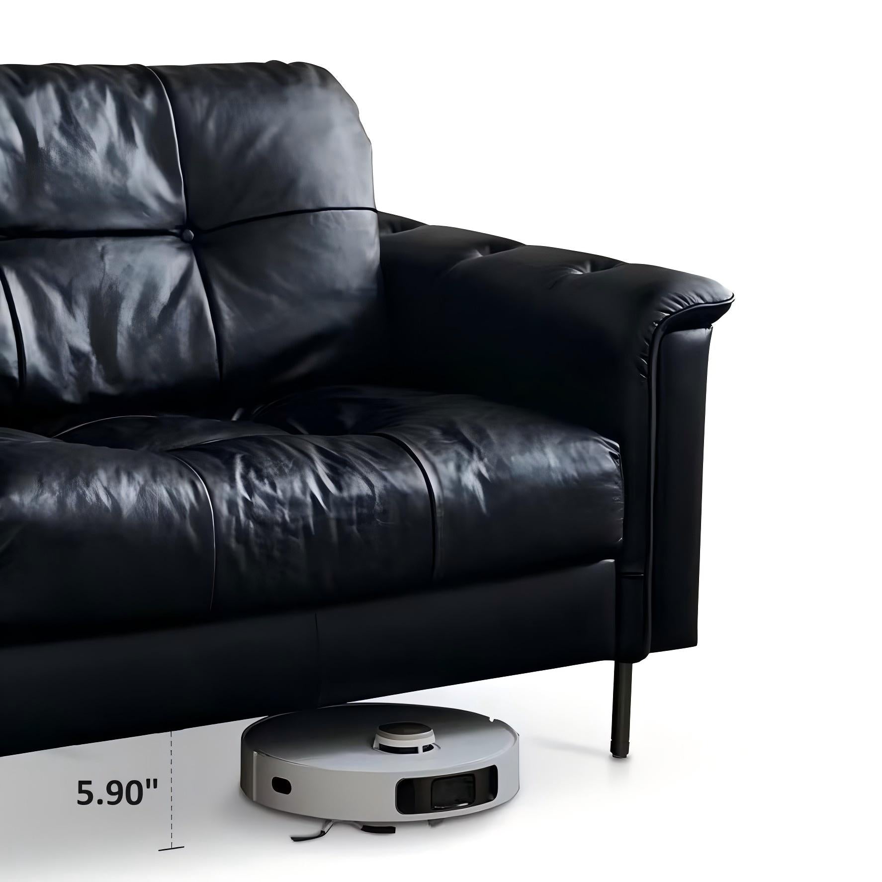 Baroque Tufted Black Leather Sofa