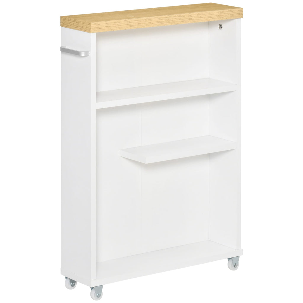 Meuble de salle de bain fin Kleankin avec roulettes, rangement et étagères en bois pour petits espaces, blanc