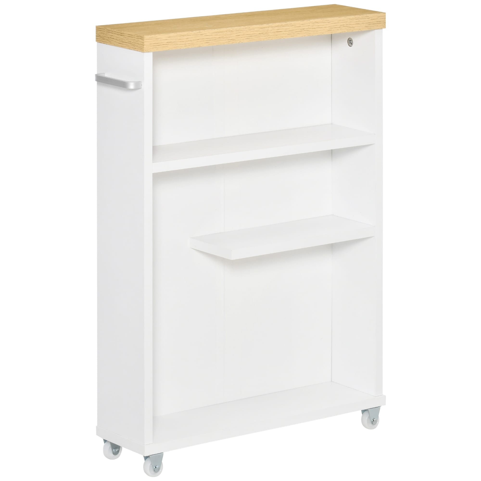 Meuble de salle de bain fin Kleankin avec roulettes, rangement et étagères en bois pour petits espaces, blanc