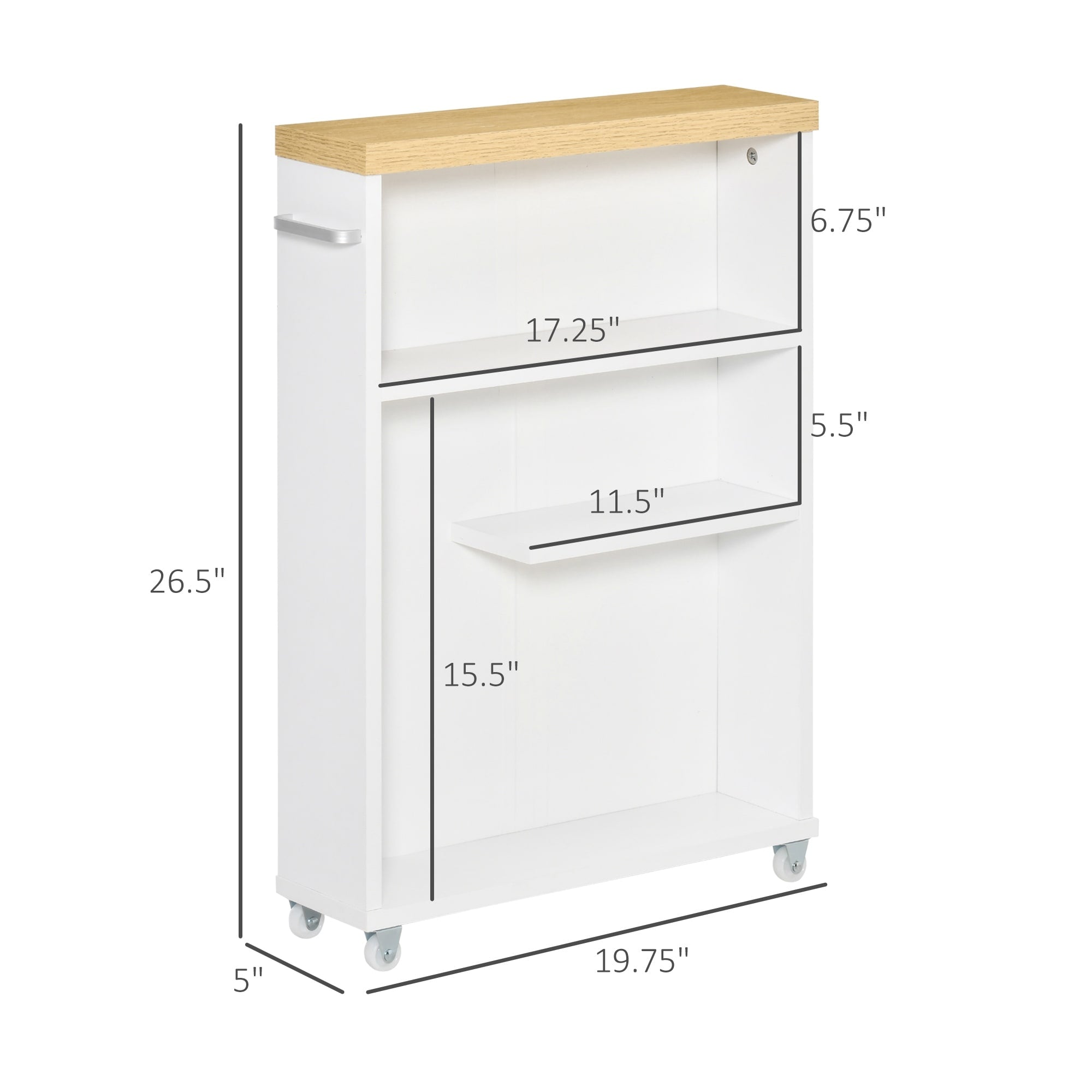 Meuble de salle de bain fin Kleankin avec roulettes, rangement et étagères en bois pour petits espaces, blanc