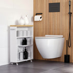 Meuble de salle de bain fin Kleankin avec roulettes, rangement et étagères en bois pour petits espaces, blanc