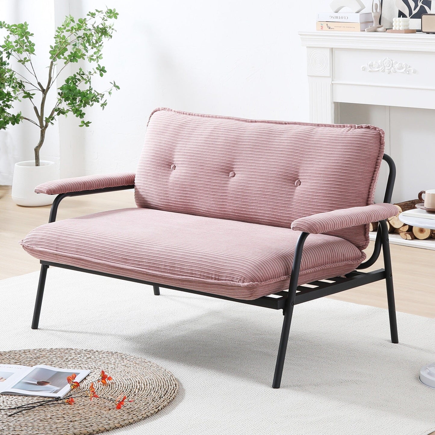 Canapé compact 2 places de 53 pouces avec cadre en métal, design moderne, idéal pour les petits espaces